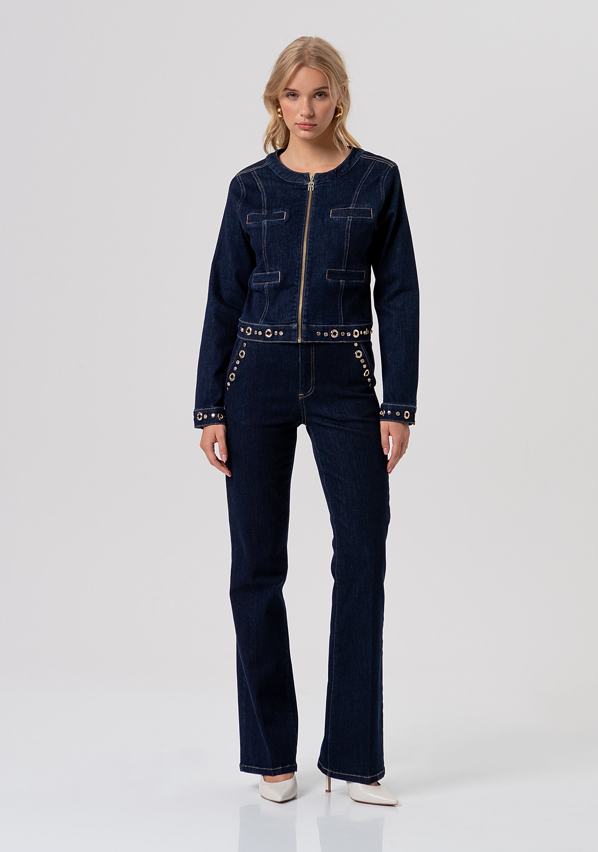 Giacca slim in denim con lavaggio raw FR26SJ4008D46493-L23 Fracomina