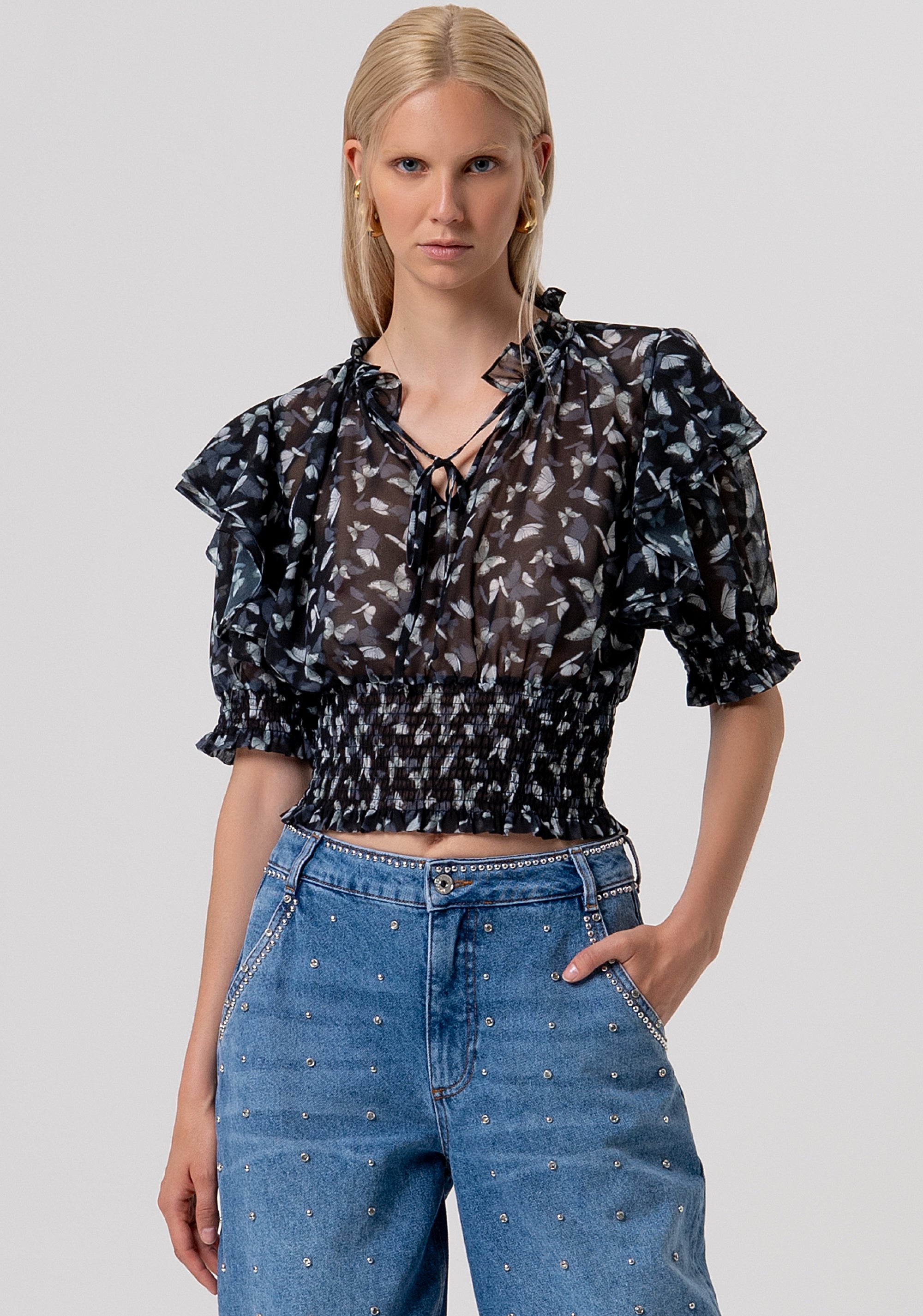 Top cropped in fantasia floreale FR26ST1013W412W6-054 Fracomina