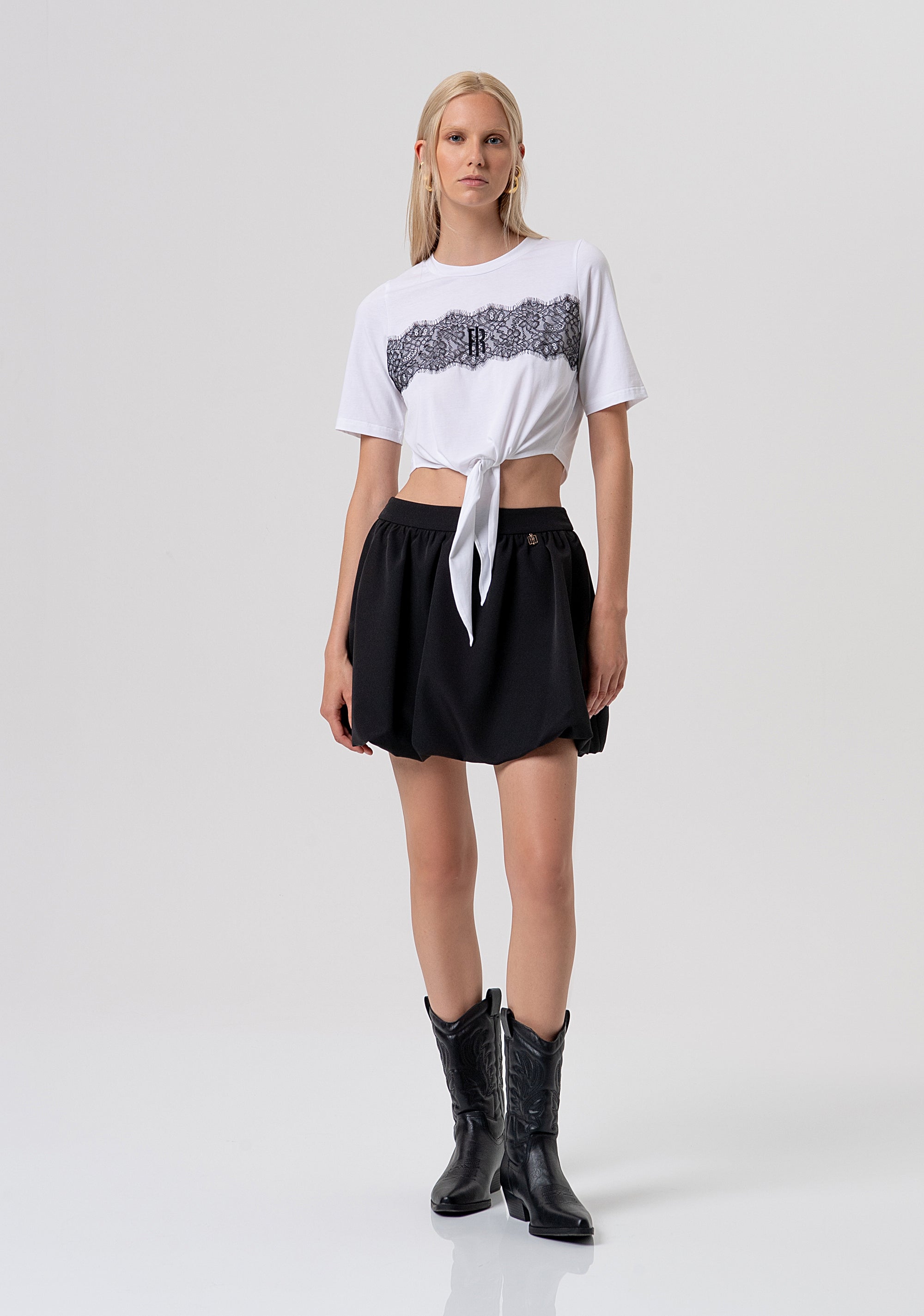 T-shirt cropped in jersey con nodo FR26ST3028J401G1-278 Fracomina