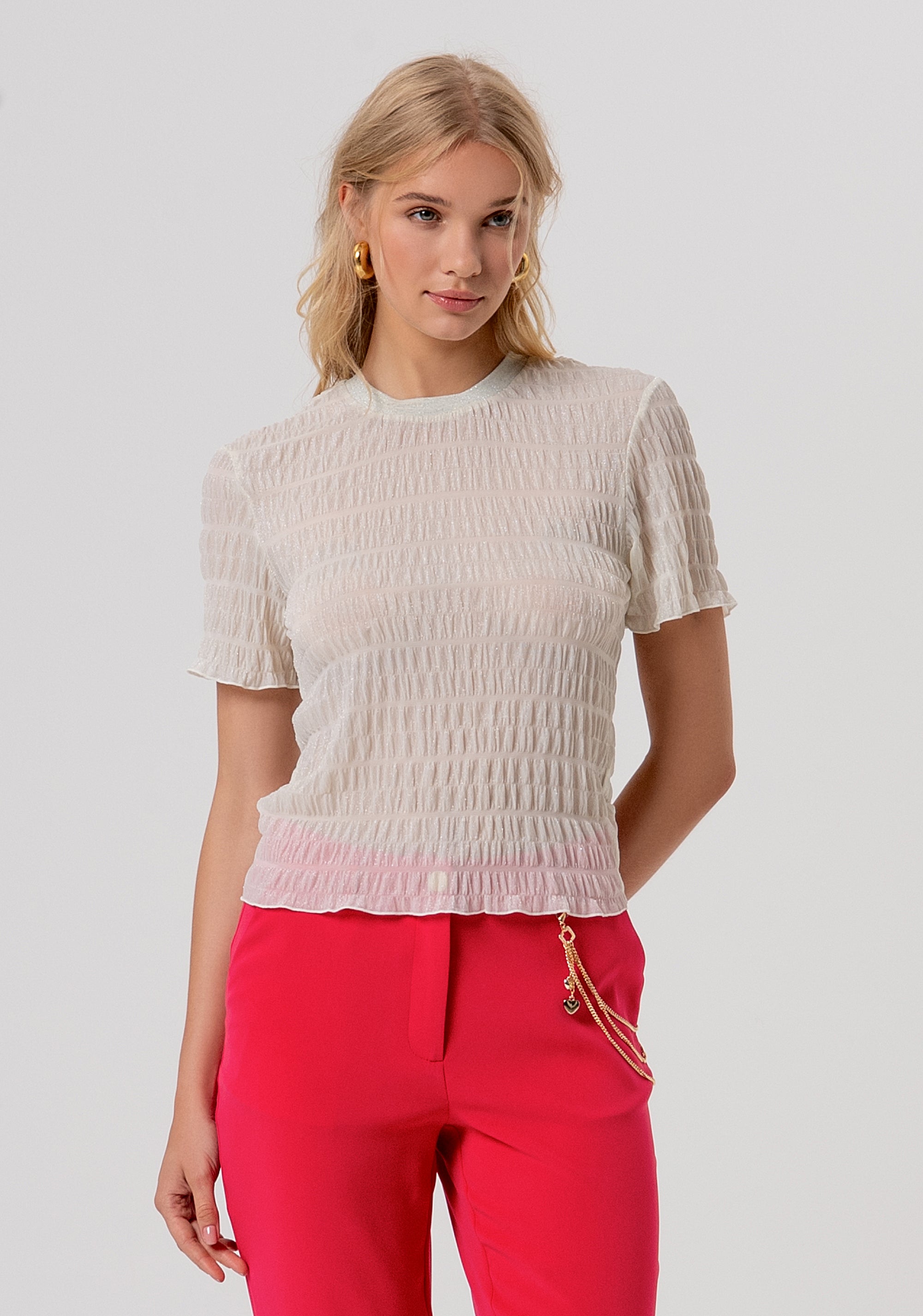 T-shirt slim in tessuto goffrato FR26ST3041J427Q7-595 Fracomina