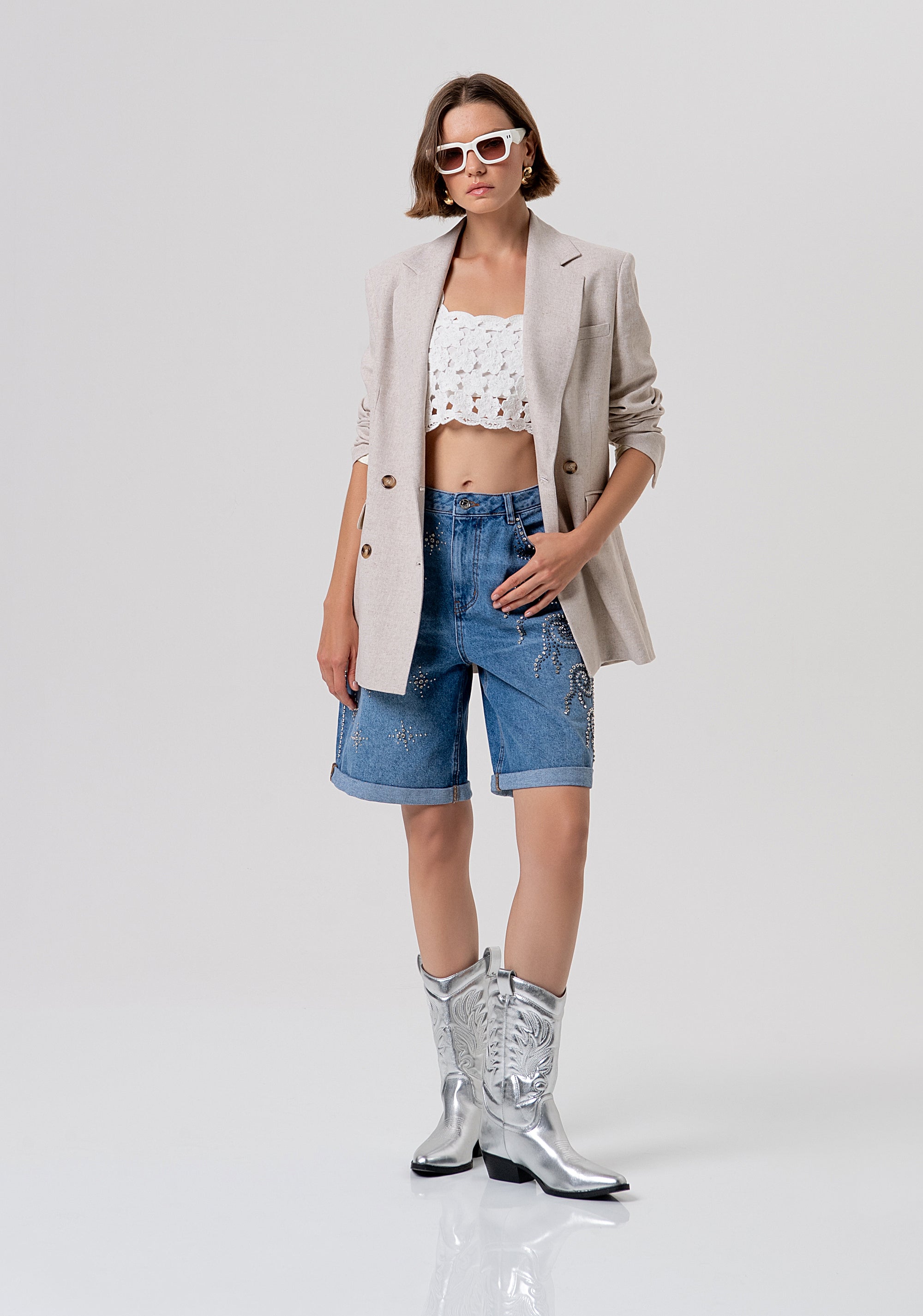 Top cropped senza maniche in pizzo FR26ST4017K488R6-108 Fracomina