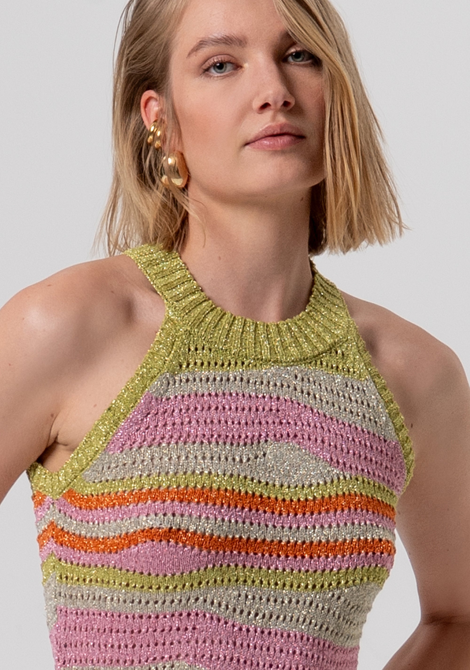 Top senza maniche slim in maglia a righe FR26ST4020K432Q7-210 Fracomina