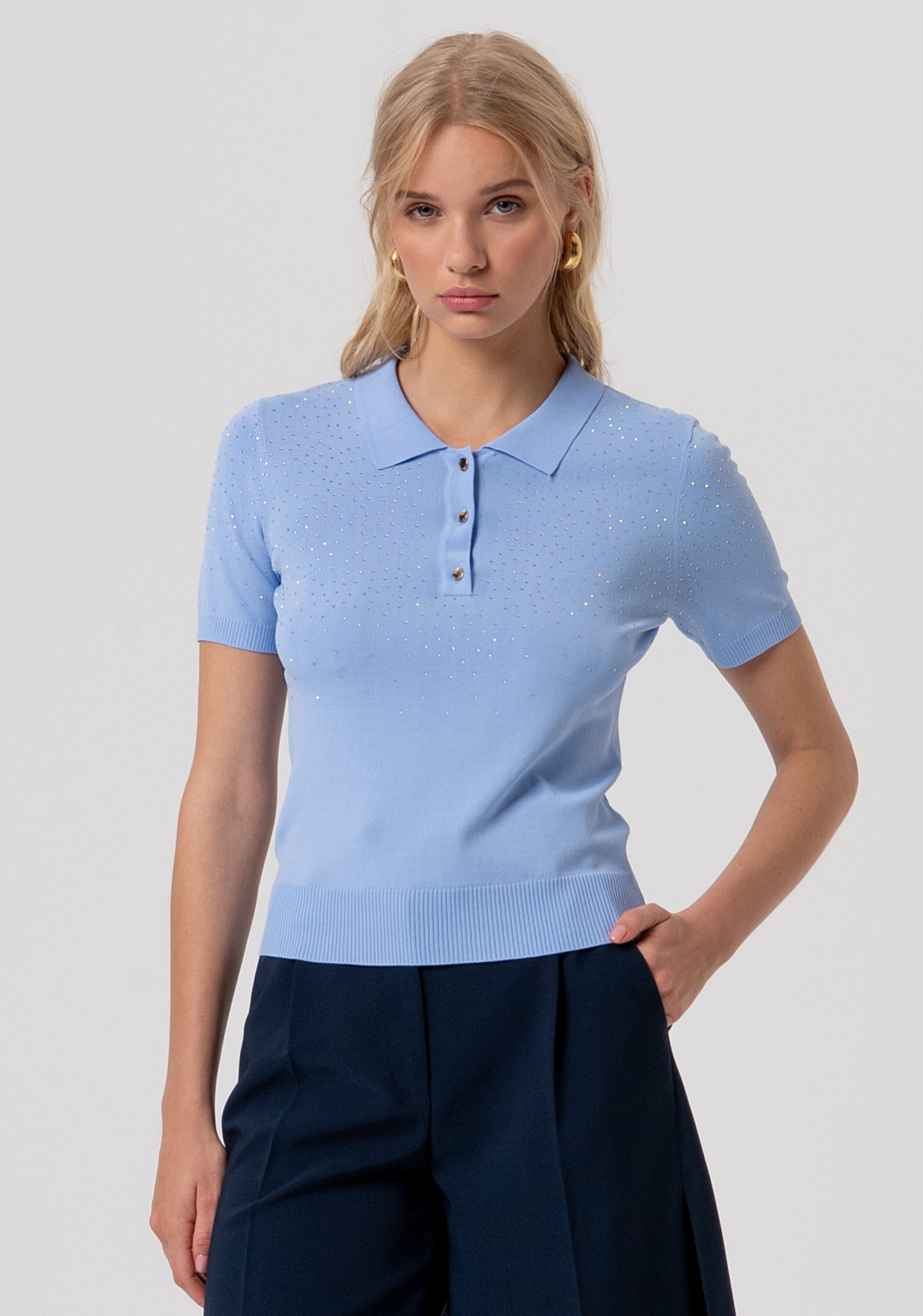 Polo slim in maglia con strass FR26ST7003K524R9-175 Fracomina