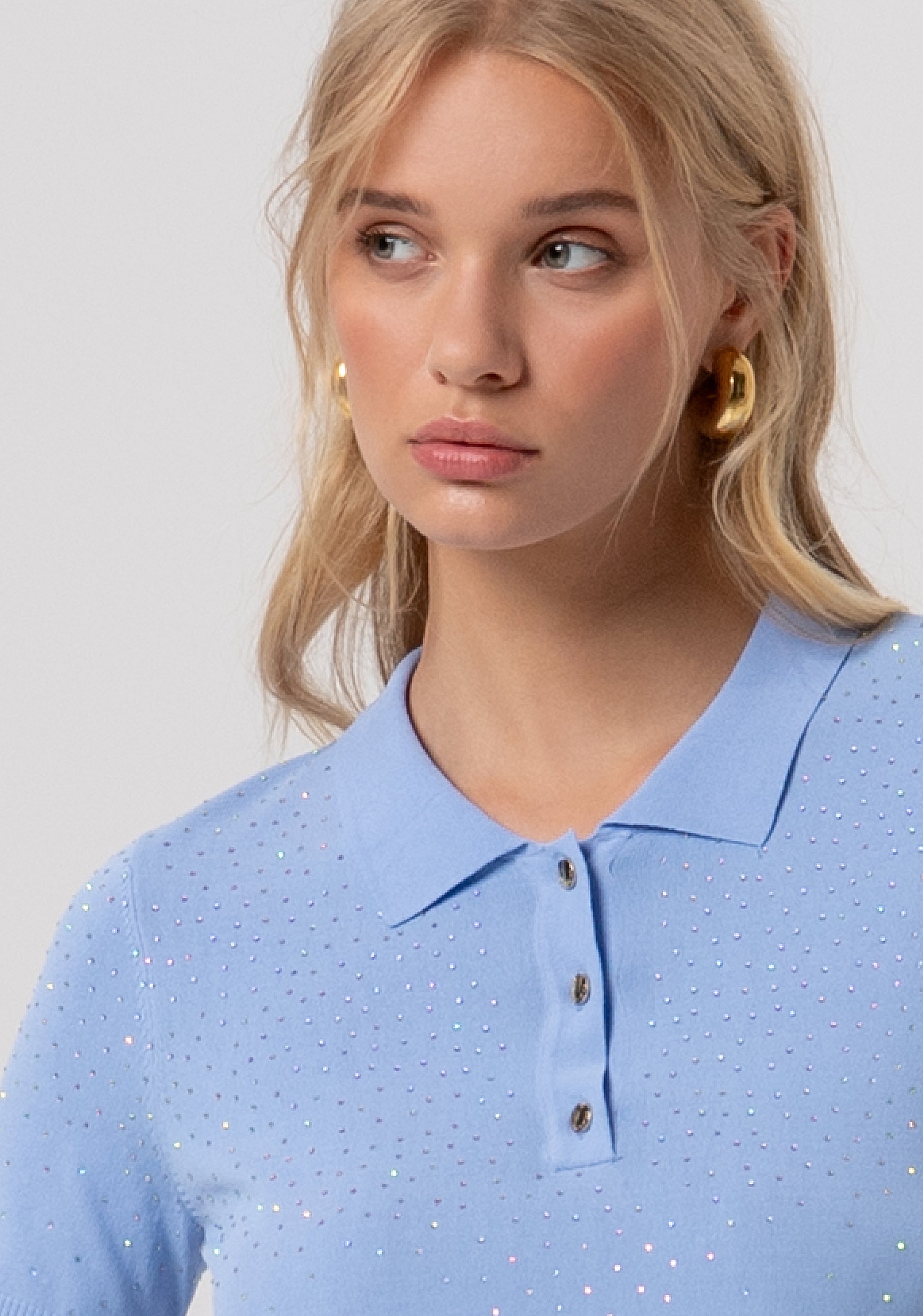 Polo slim in maglia con strass FR26ST7003K524R9-175 Fracomina