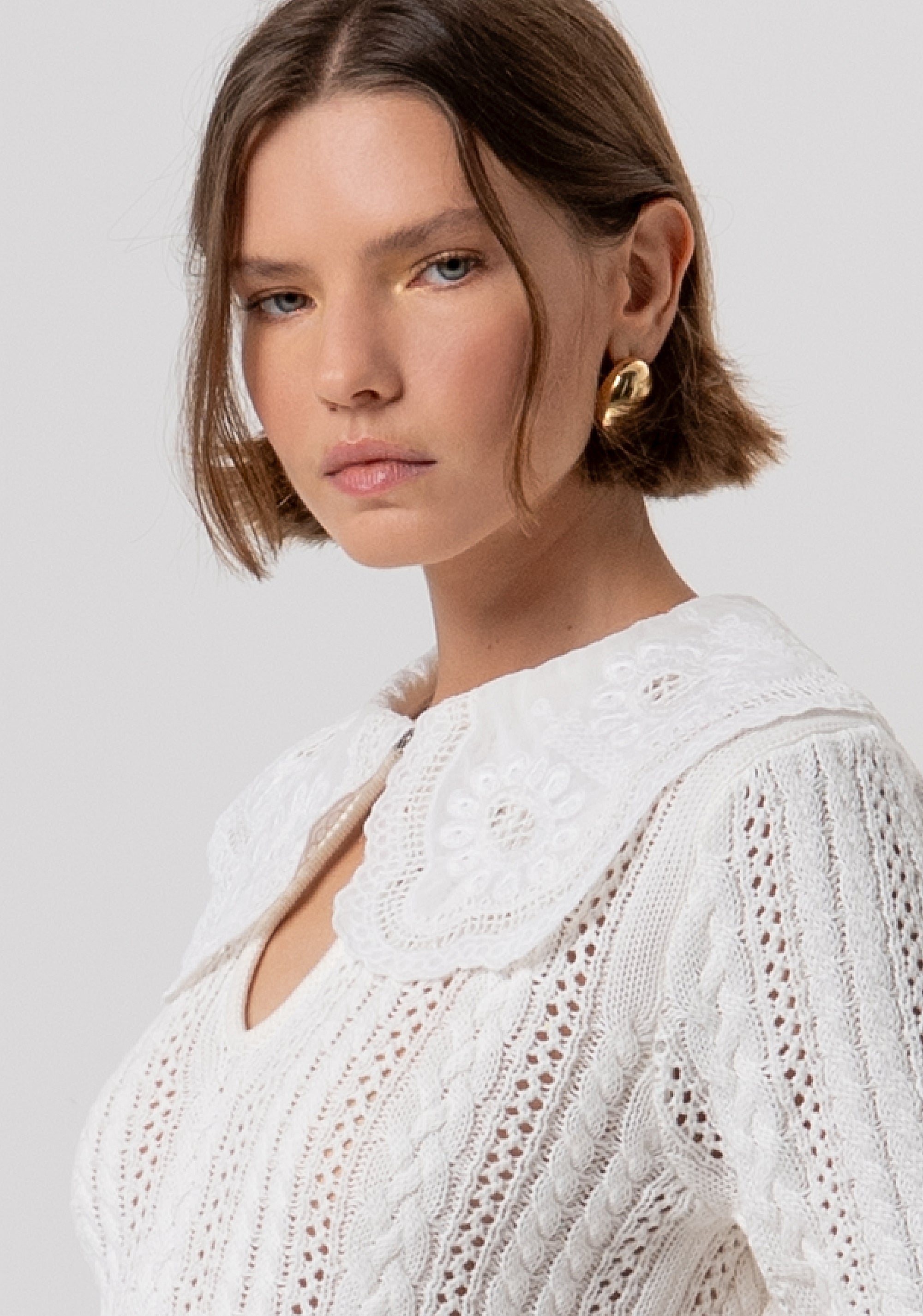 Maglia regular in cotone con punto treccia e trafori FR26ST7015K48801-108 Fracomina