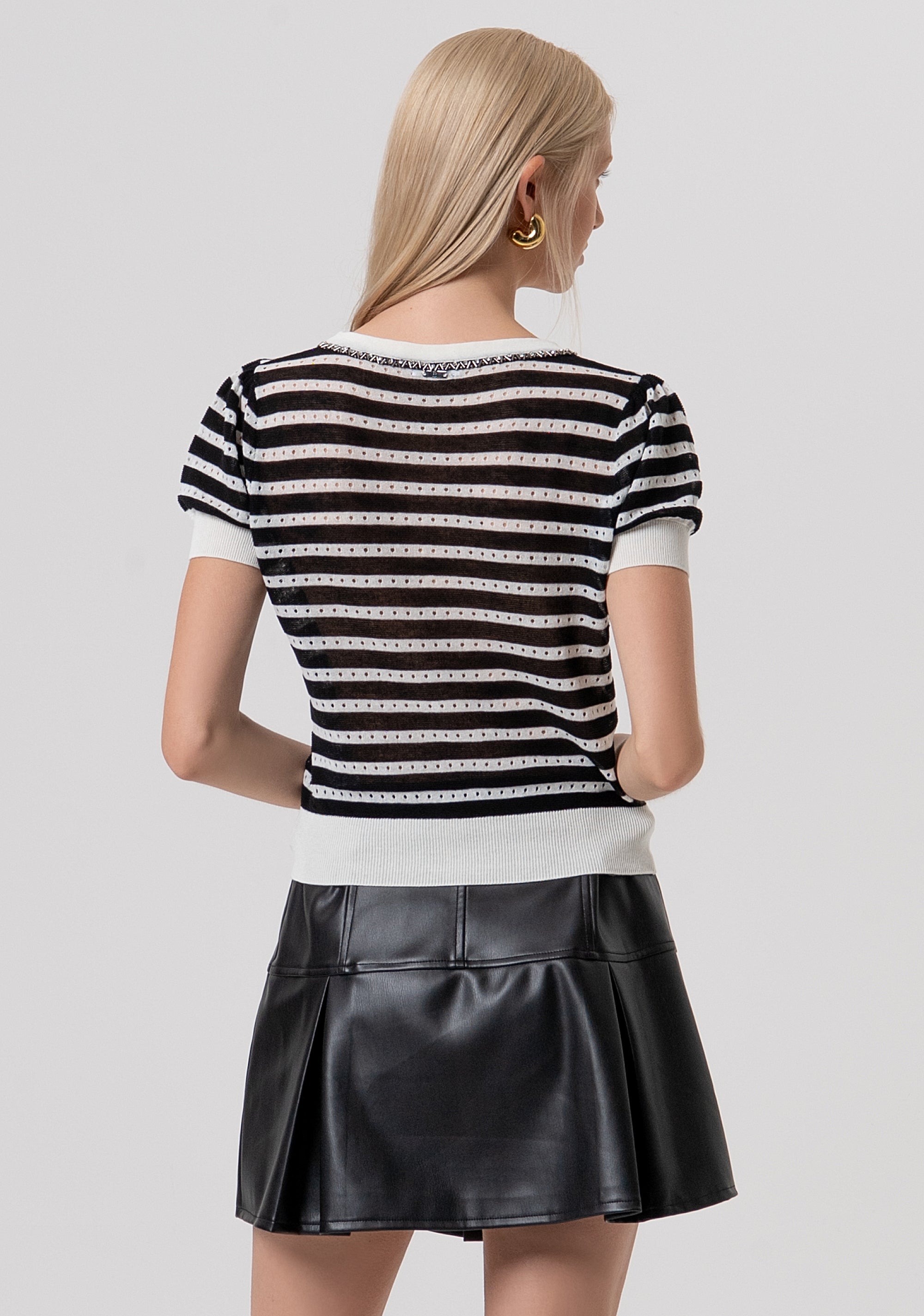 Maglia slim traforata a righe FR26ST7019K408N8-108 Fracomina