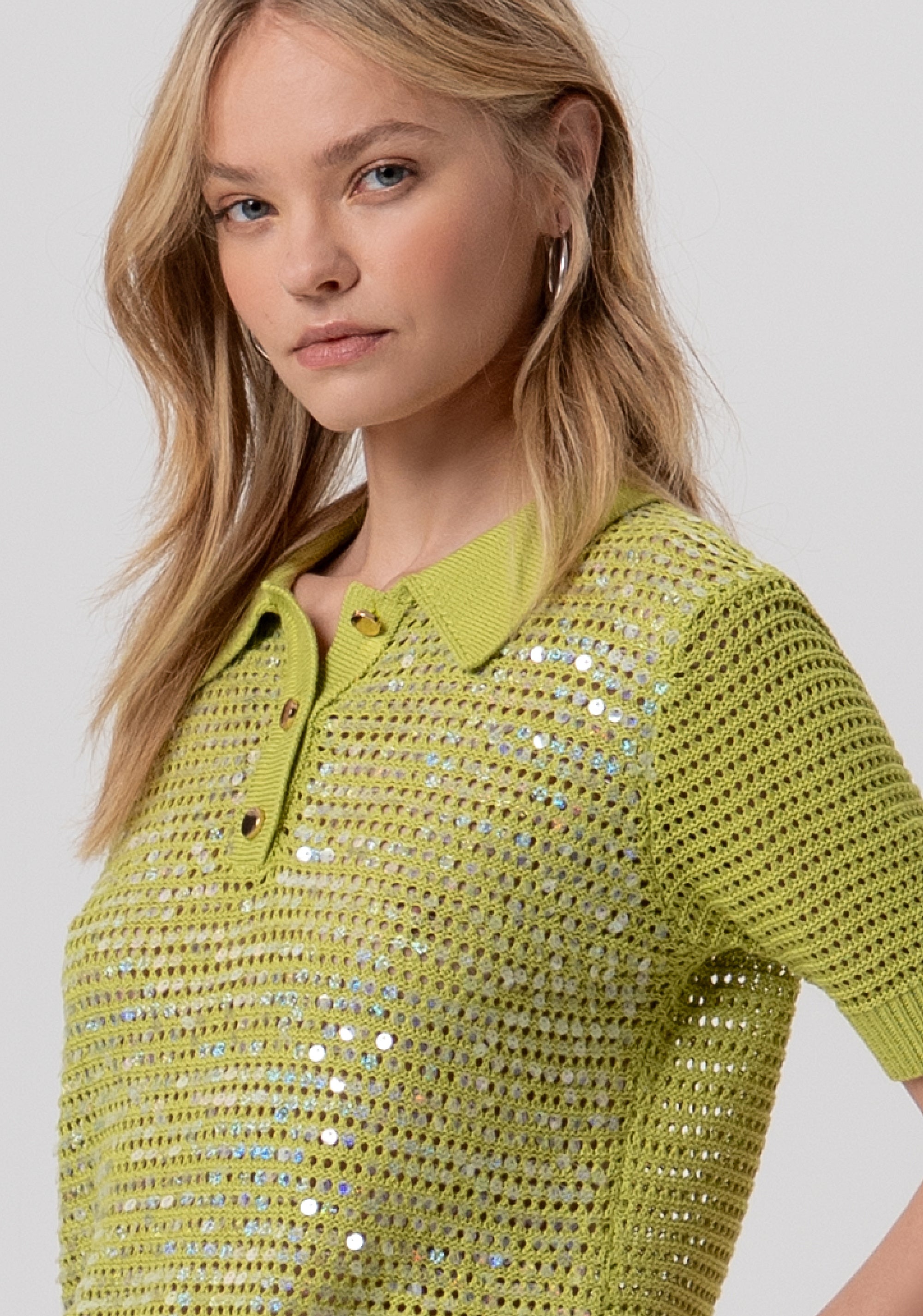 Polo regular in maglia con punto rete e paillettes FR26ST7022K525R9-813 Fracomina