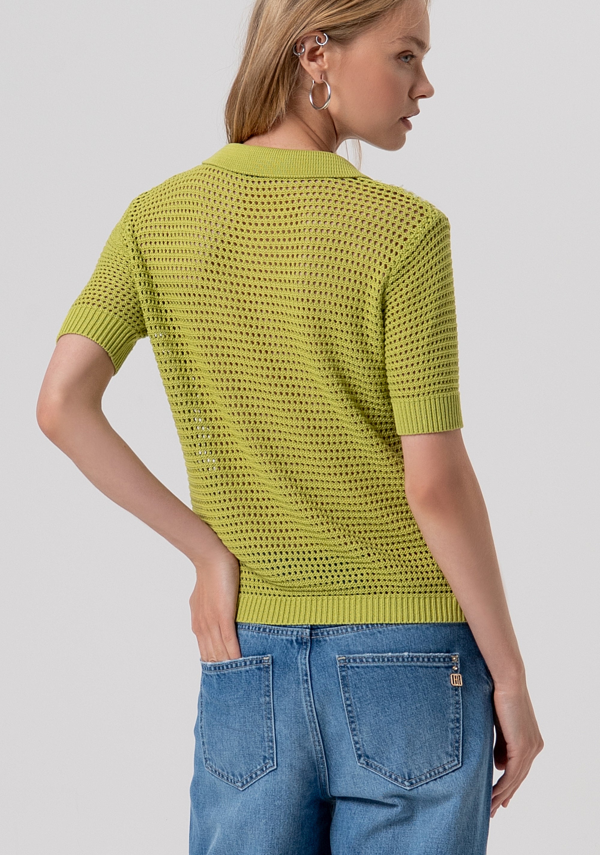 Polo regular in maglia con punto rete e paillettes FR26ST7022K525R9-813 Fracomina