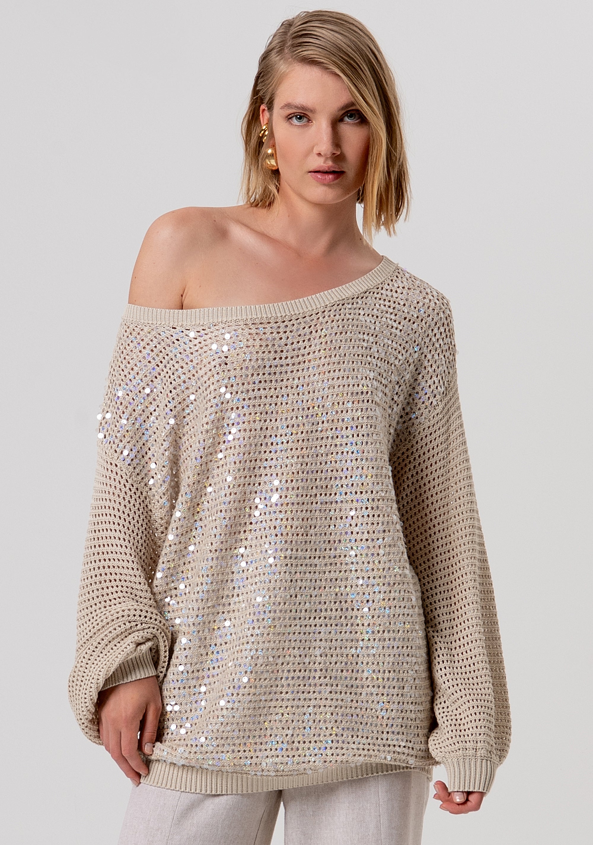 Maglia over con punto rete e paillettes FR26ST7023K525R9-251 Fracomina