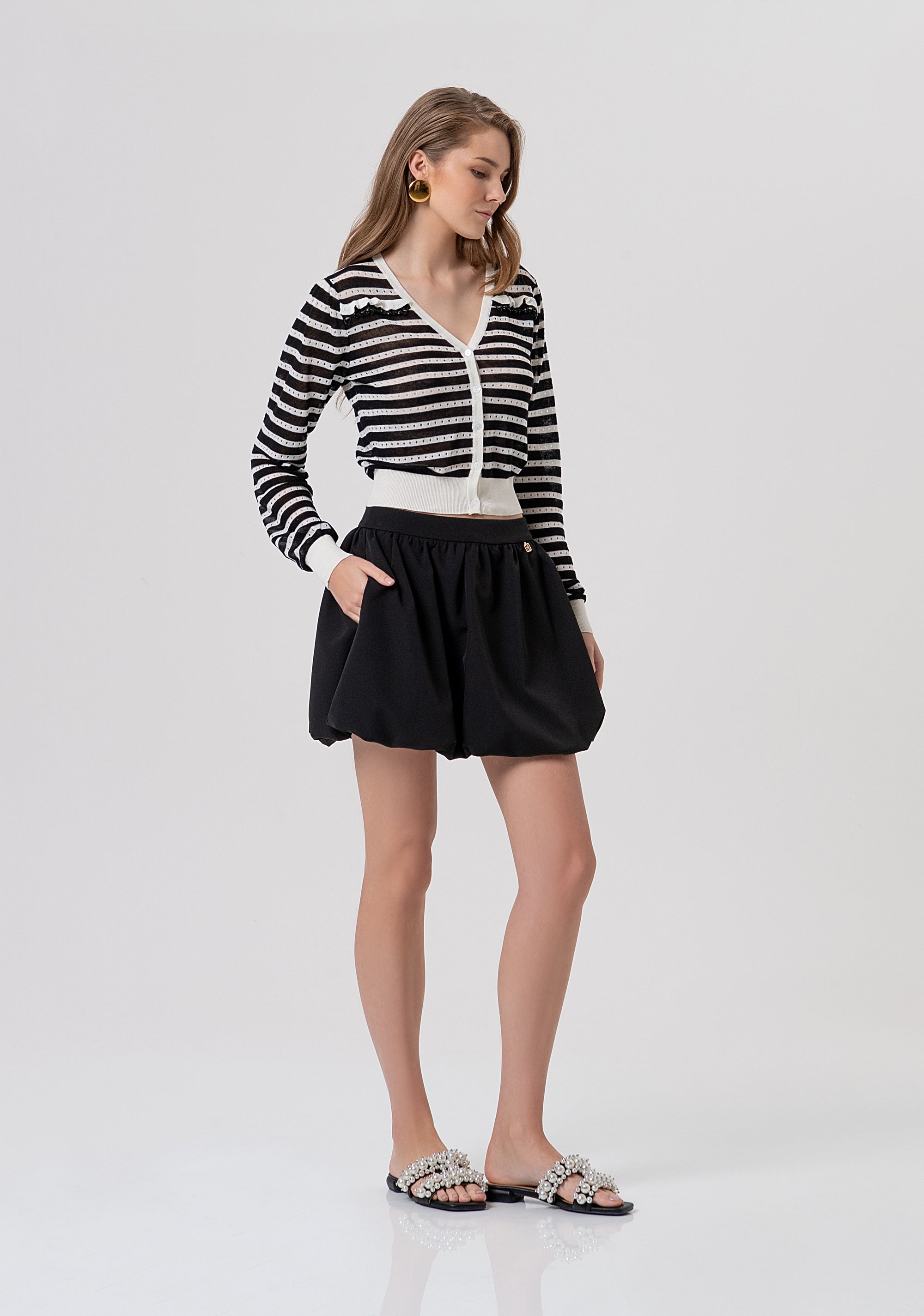 Cardigan cropped a righe FR26ST8013K408N8-109 Fracomina