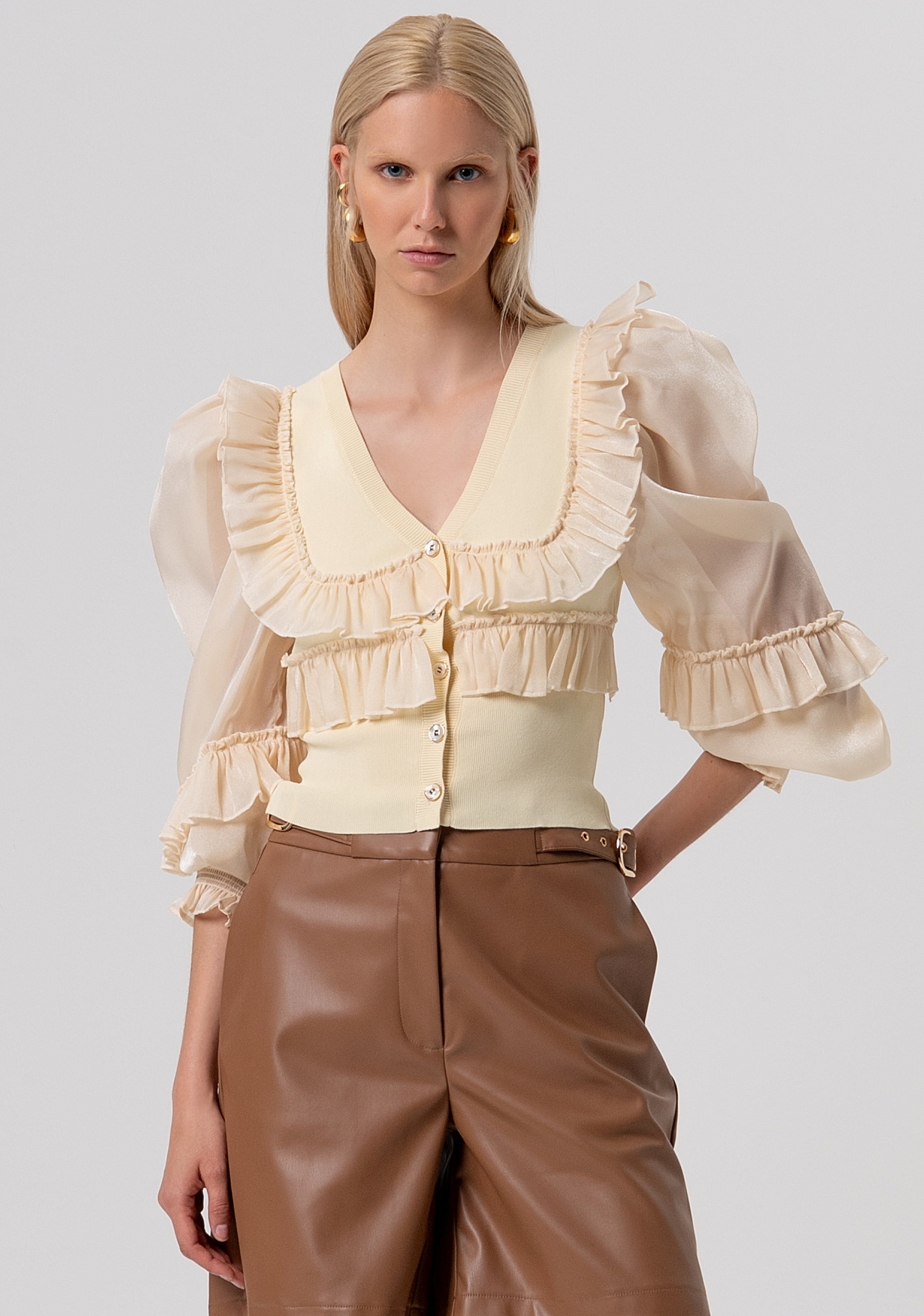 Cardigan slim con rouches in georgette FR26ST8015K41601-B59 Fracomina