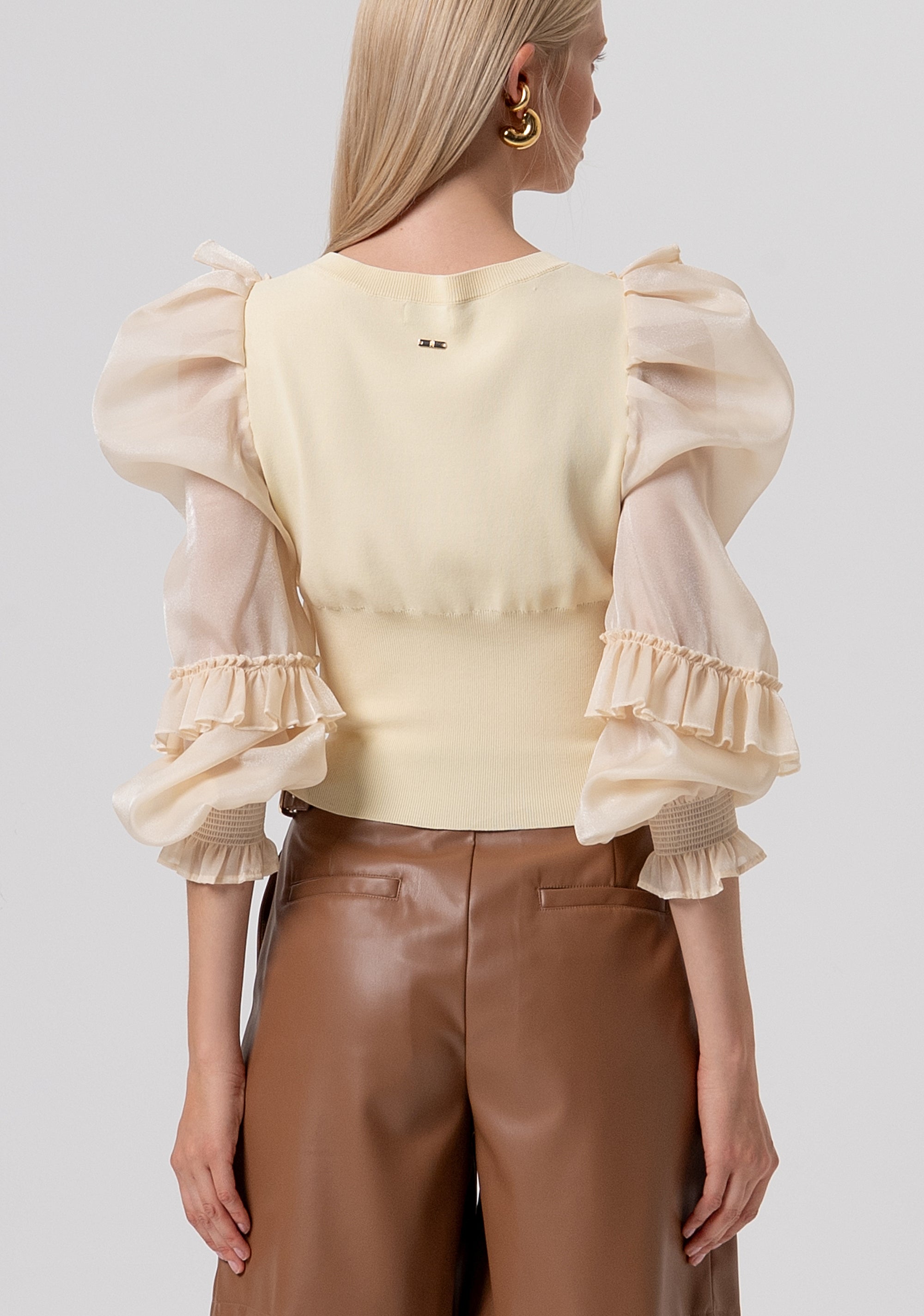 Cardigan slim con rouches in georgette FR26ST8015K41601-B59 Fracomina