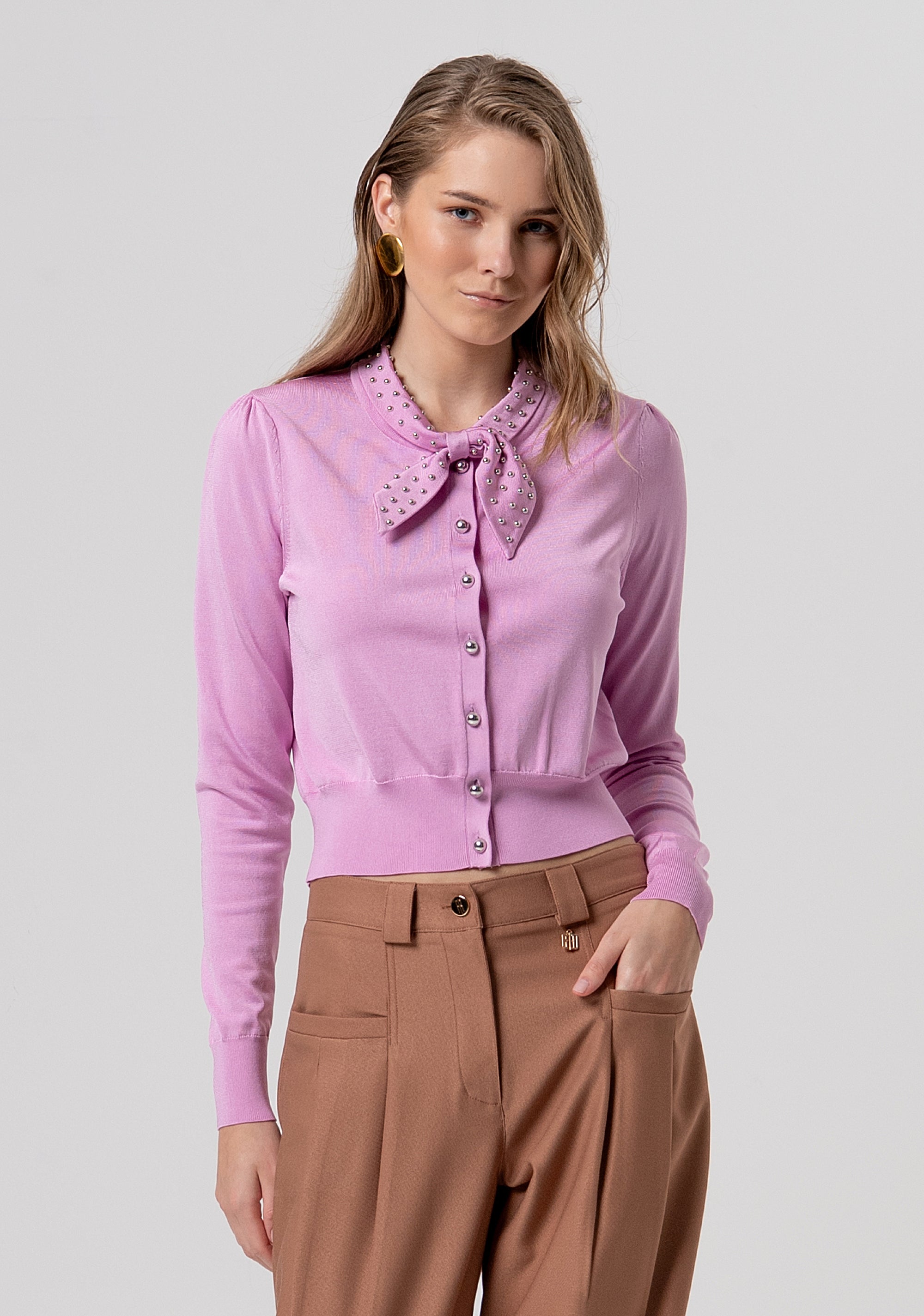 Cardigan regular con scollo con fiocco FR26ST8016K42101-226 Fracomina