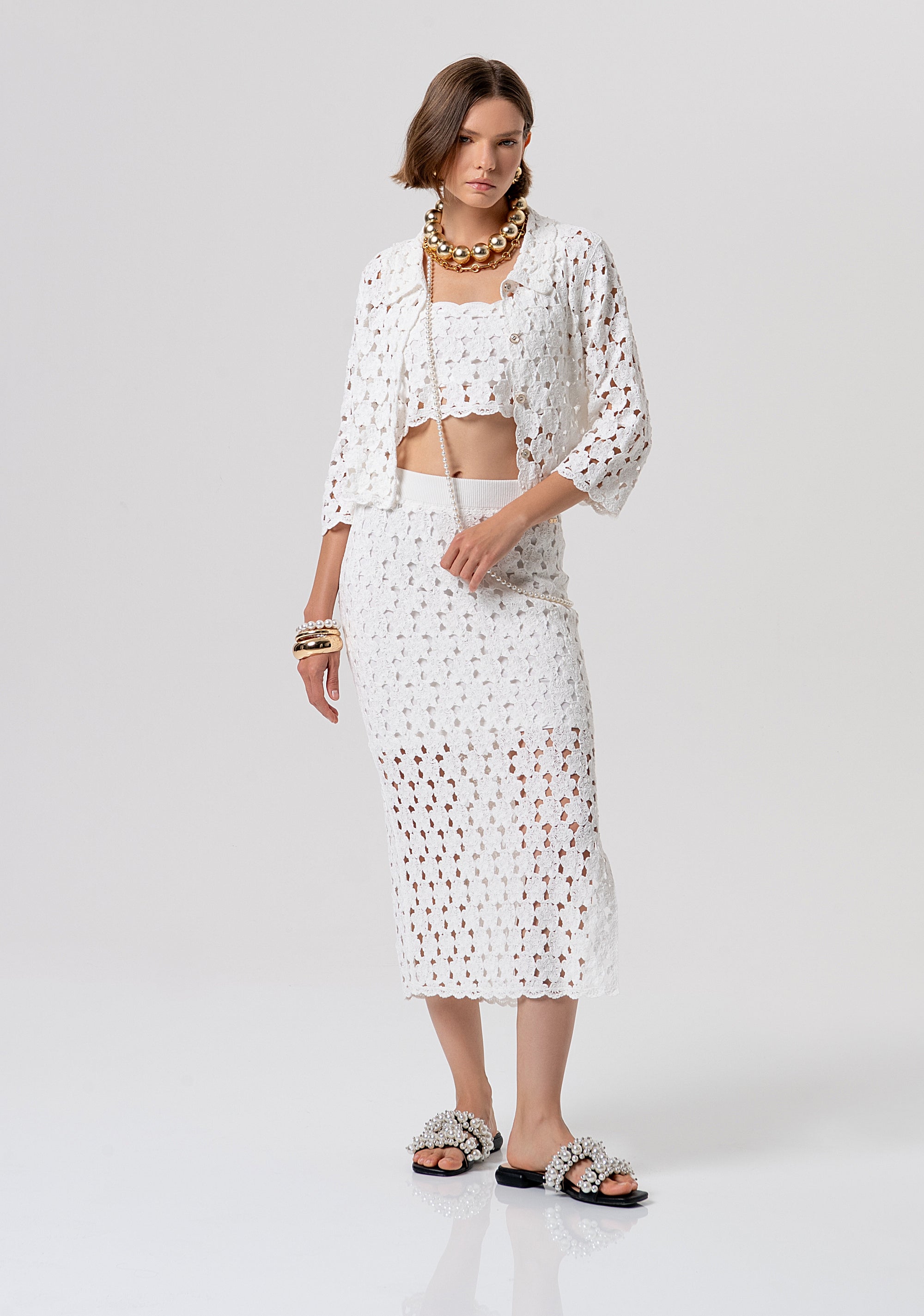 Cardigan regular in pizzo FR26ST8018K488R6-108 Fracomina