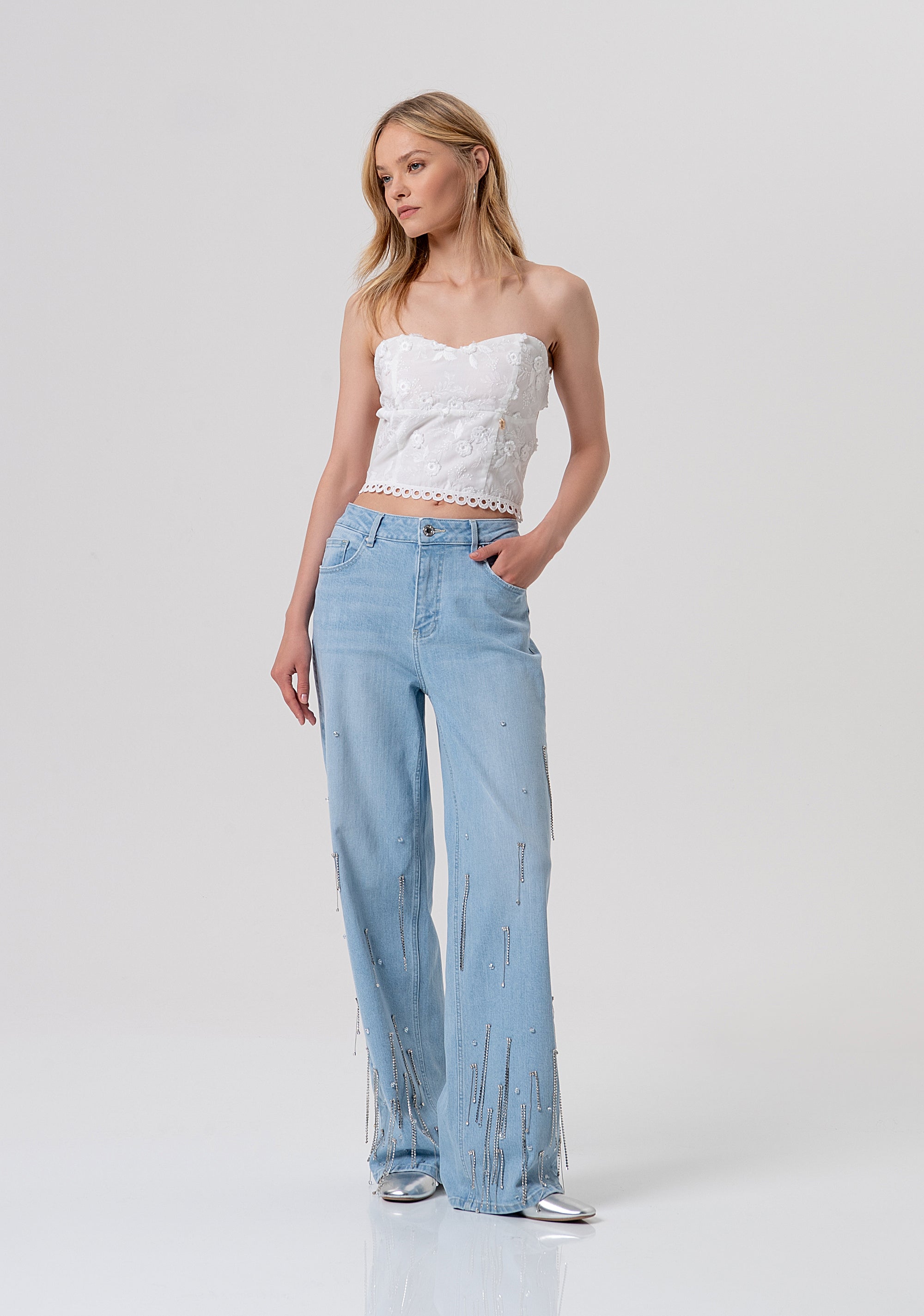 Jeans flare wide leg in denim con lavaggio chiaro FR26SV2008D40103-062 Fracomina