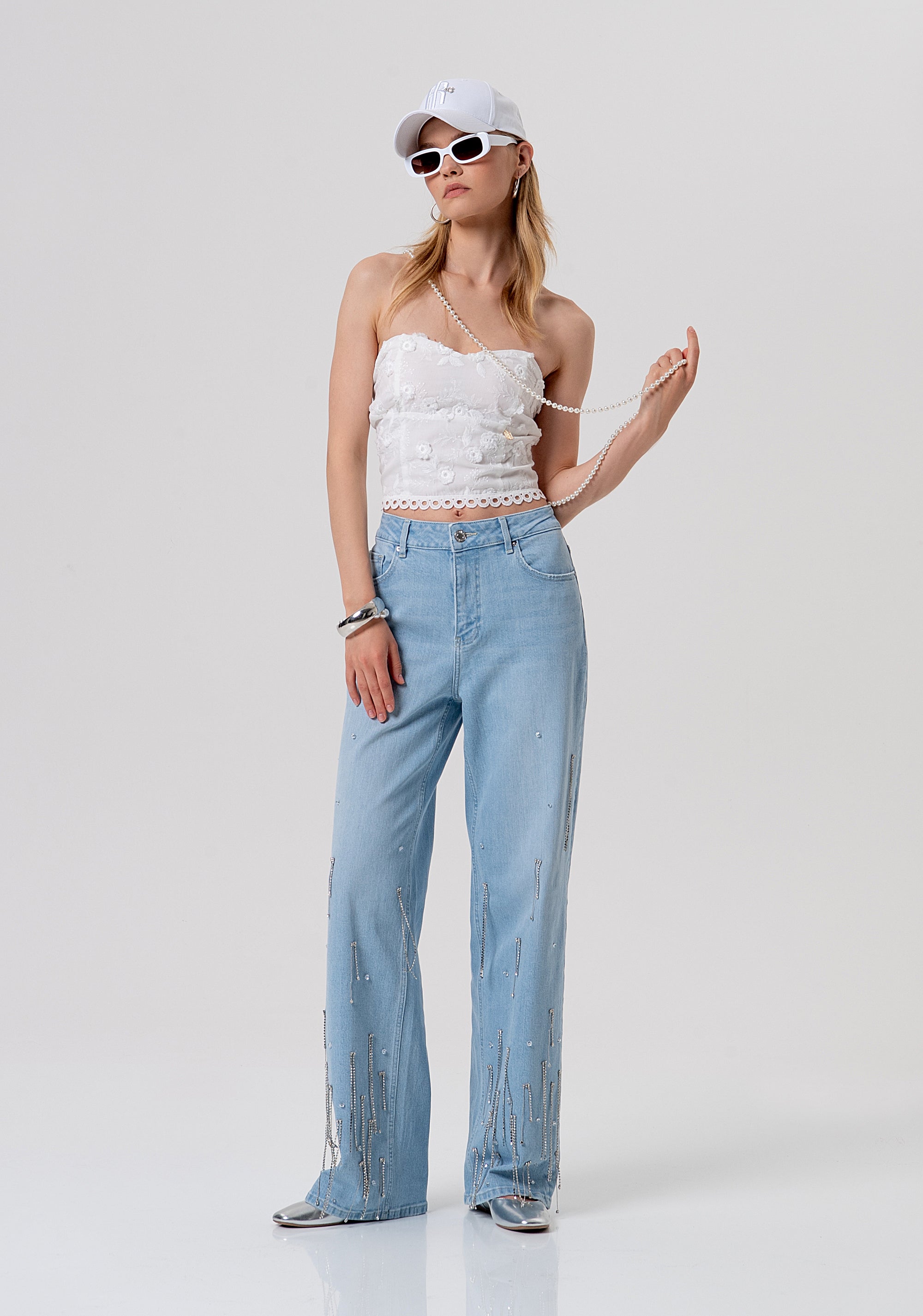 Jeans flare wide leg in denim con lavaggio chiaro FR26SV2008D40103-062 Fracomina