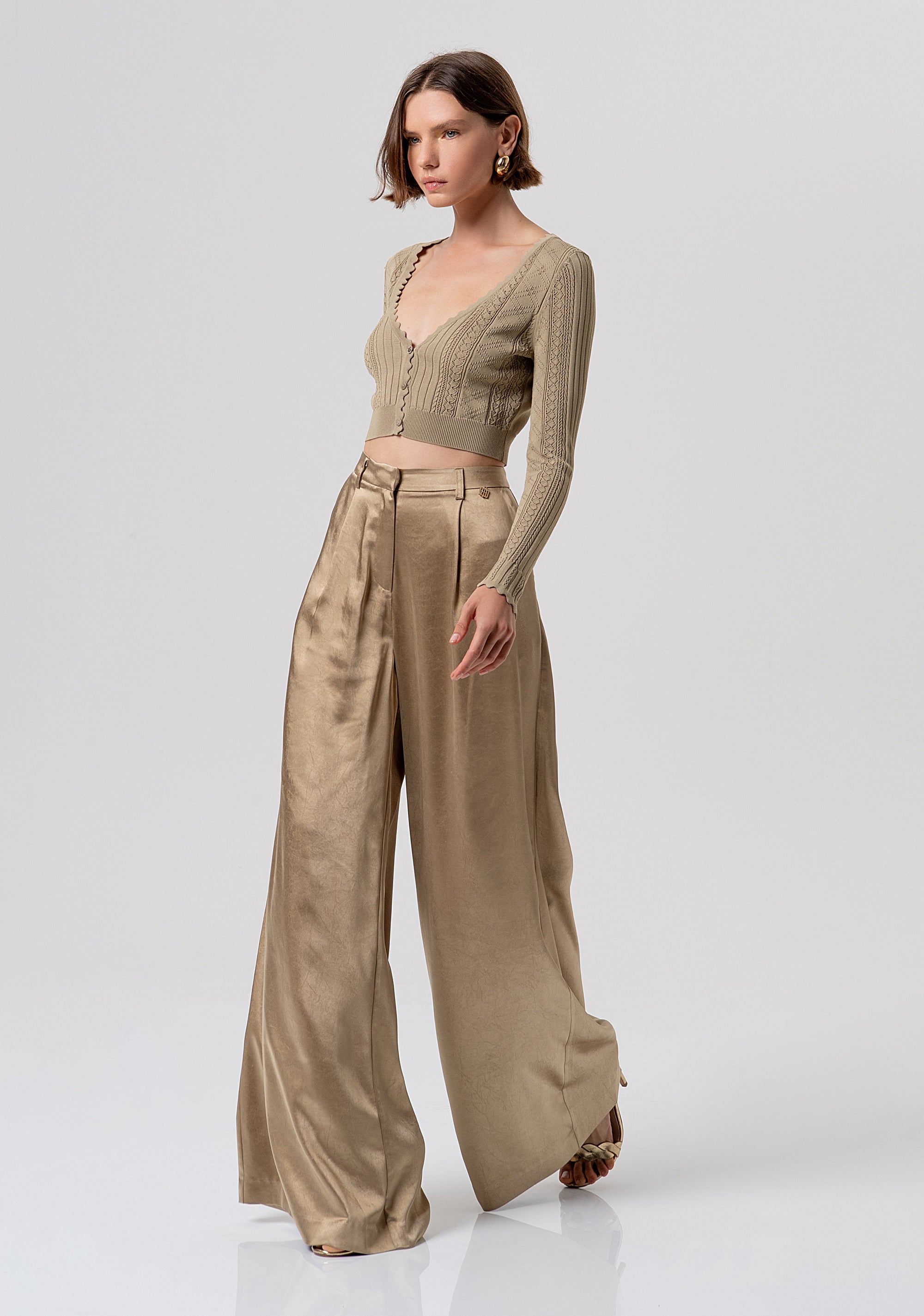 Pantalone flare a palazzo in raso FR26SV3004W41101-208 Fracomina