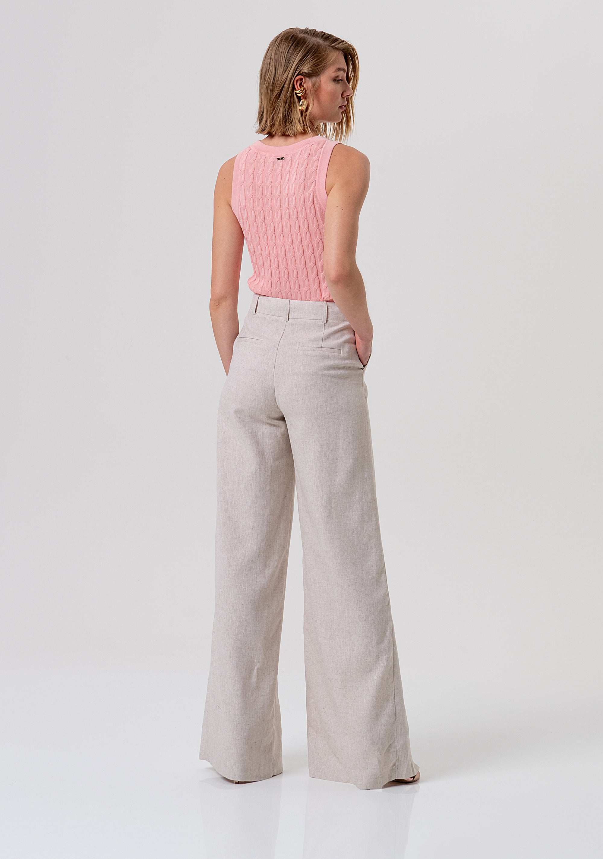 Pantalone flare a palazzo in cotone e lino FR26SV3012W67101-251 Fracomina