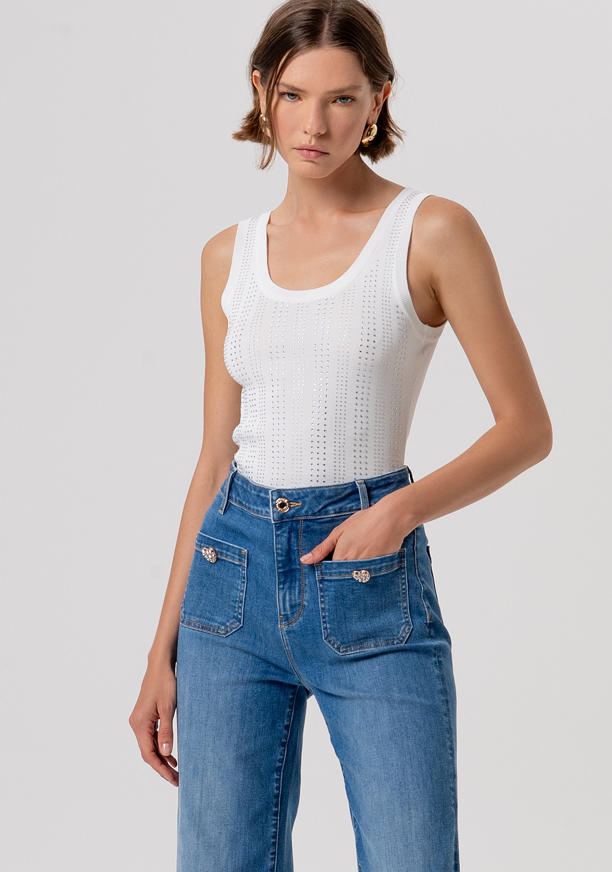 Jeans flare a palazzo in denim con lavaggio medio FR26SV3031D40103-258 Fracomina