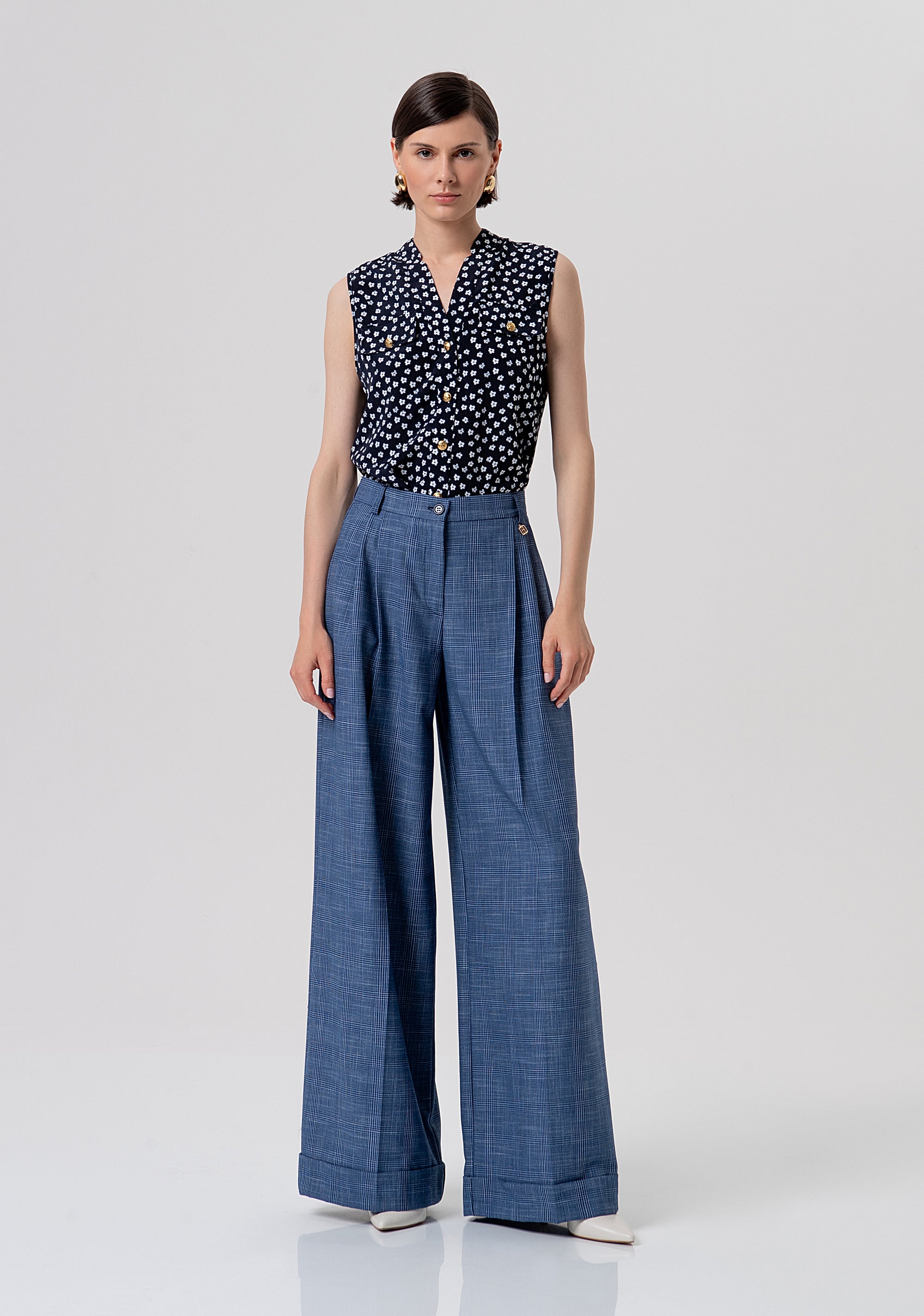 Pantalone flare a palazzo in tessuto Principe di Galles FR26SV3032W645O2-166 Fracomina