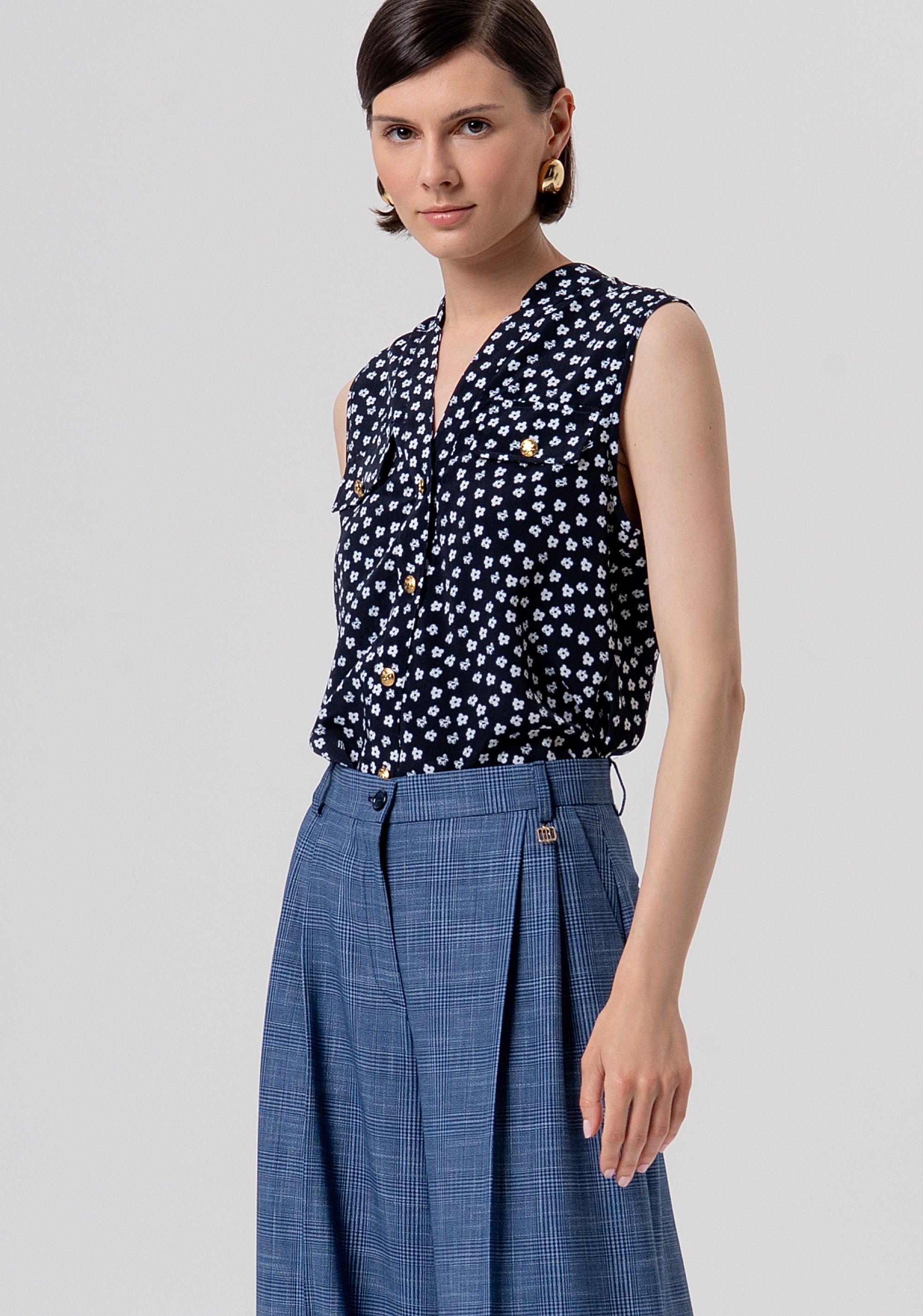 Pantalone flare a palazzo in tessuto Principe di Galles FR26SV3032W645O2-166 Fracomina