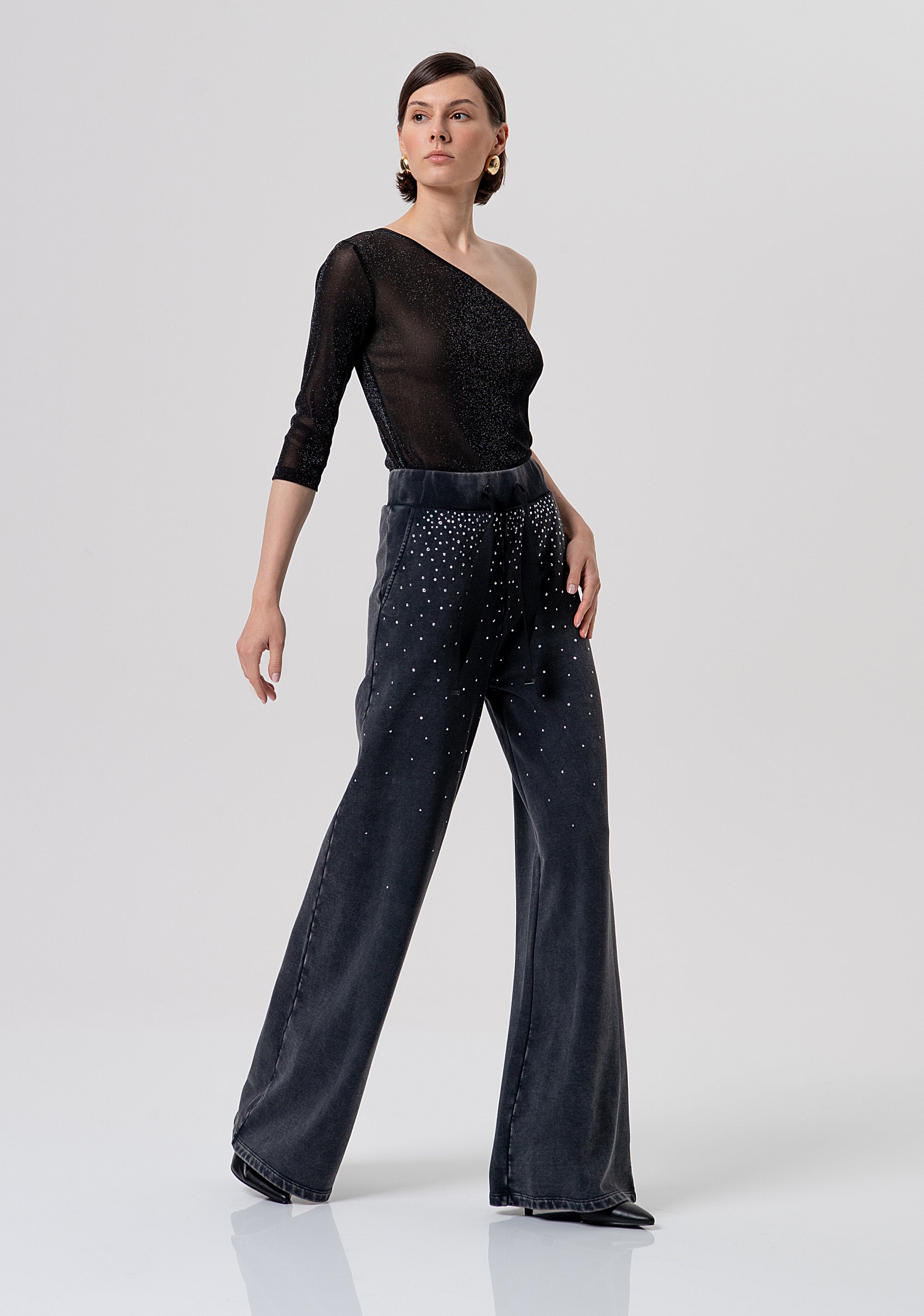 Pantalone flare a palazzo in felpa con lavaggio used FR26SV3033F40901-M30 Fracomina