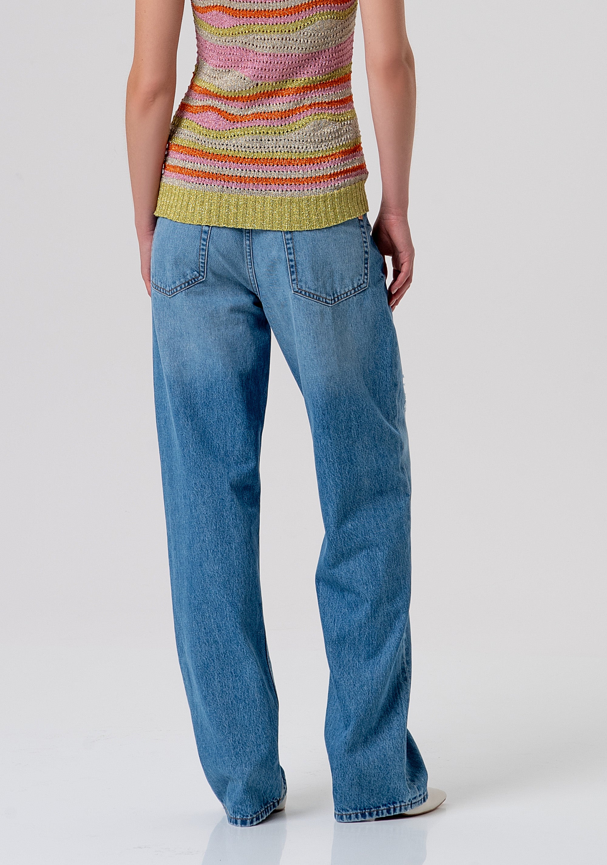 Jeans Wide-Leg a Vita Alta con Cintura Coordinata