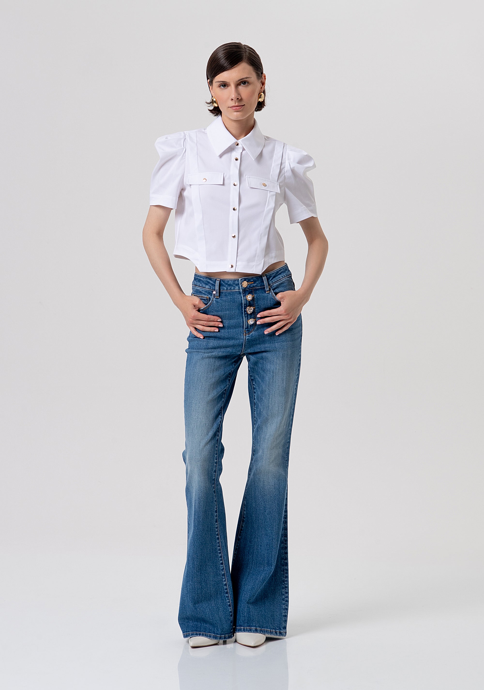 Jeans bootcut in denim con lavaggio vintage FR26SVA012D40102-A99 Fracomina