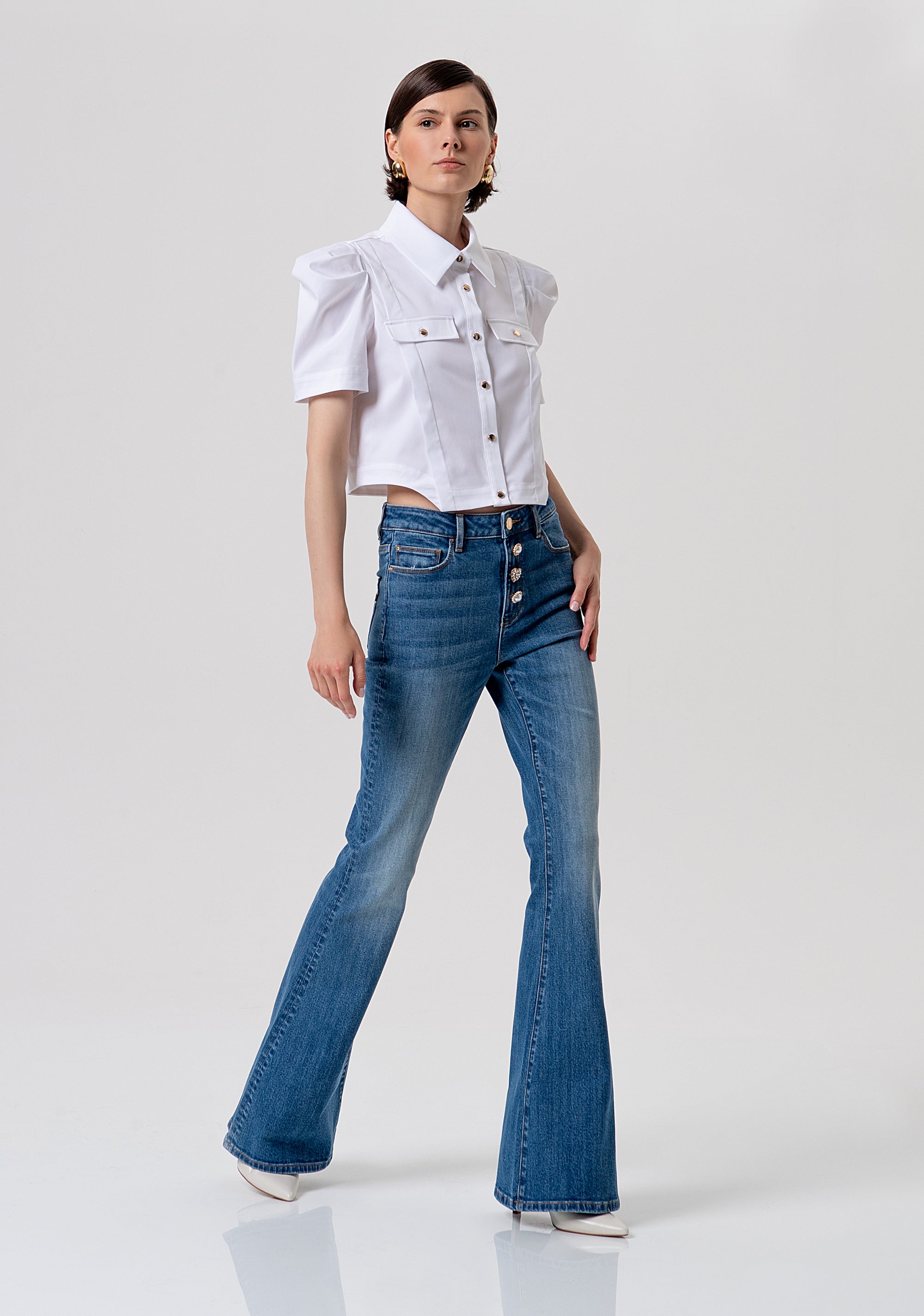 Jeans bootcut in denim con lavaggio vintage FR26SVA012D40102-A99 Fracomina