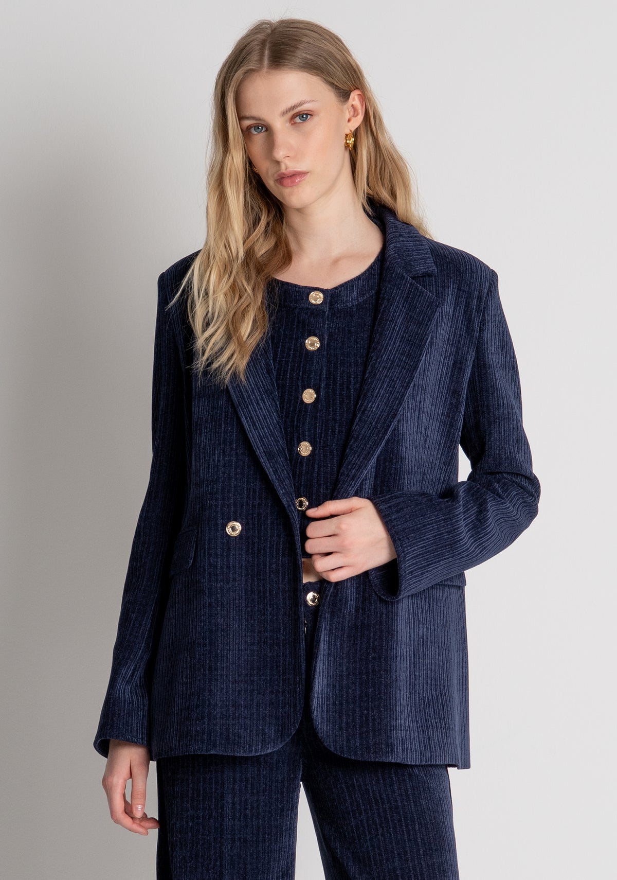 Blazer regular lungo monopetto in velluto FR26WJ3017W59601 FRACOMINA