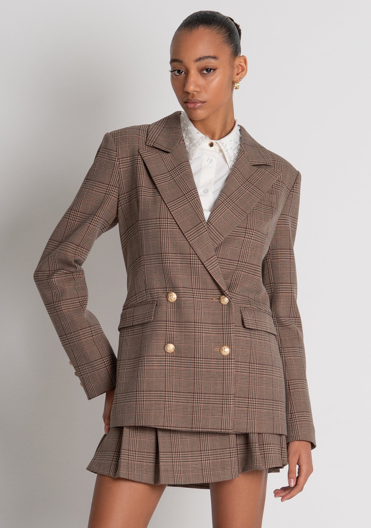 Blazer regular doppiopetto in tessuto Principe di Galles FR26WJ3023W57595 FRACOMINA