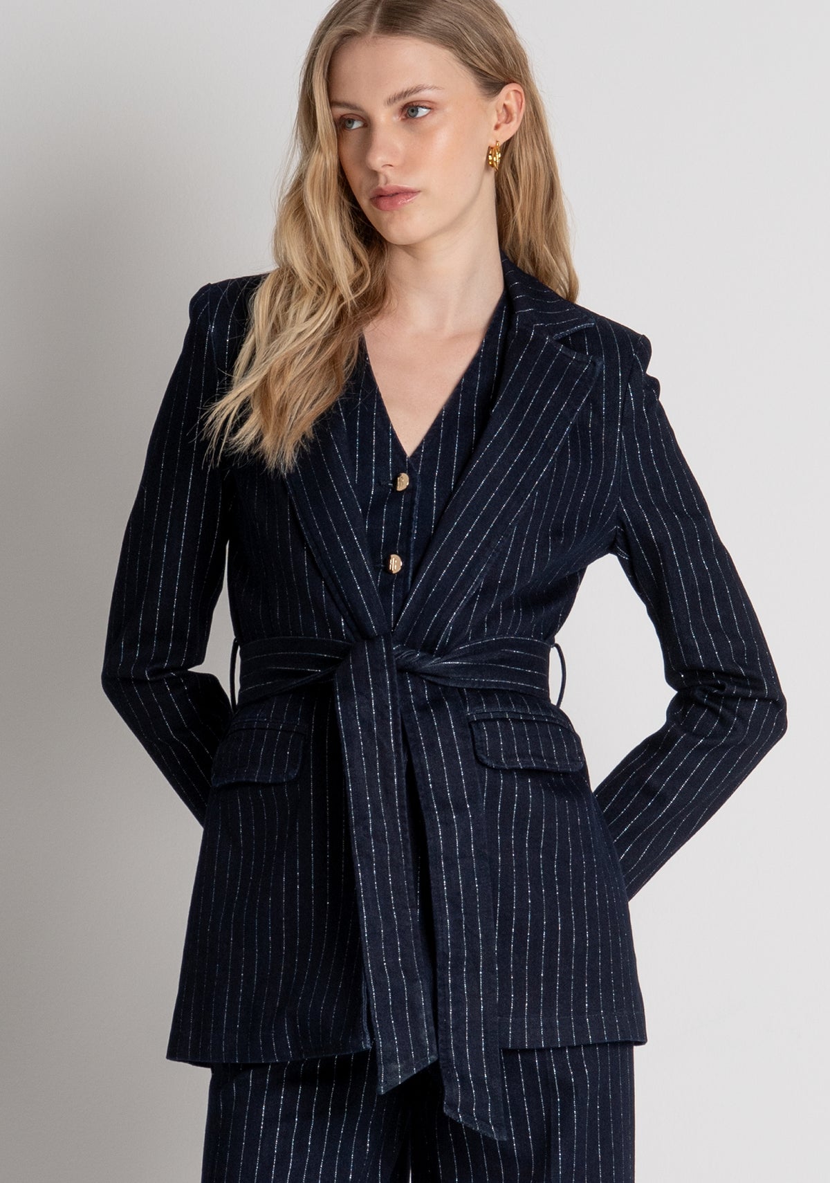 Blazer regular in denim gessato FR26WJ4013D407D4 FRACOMINA