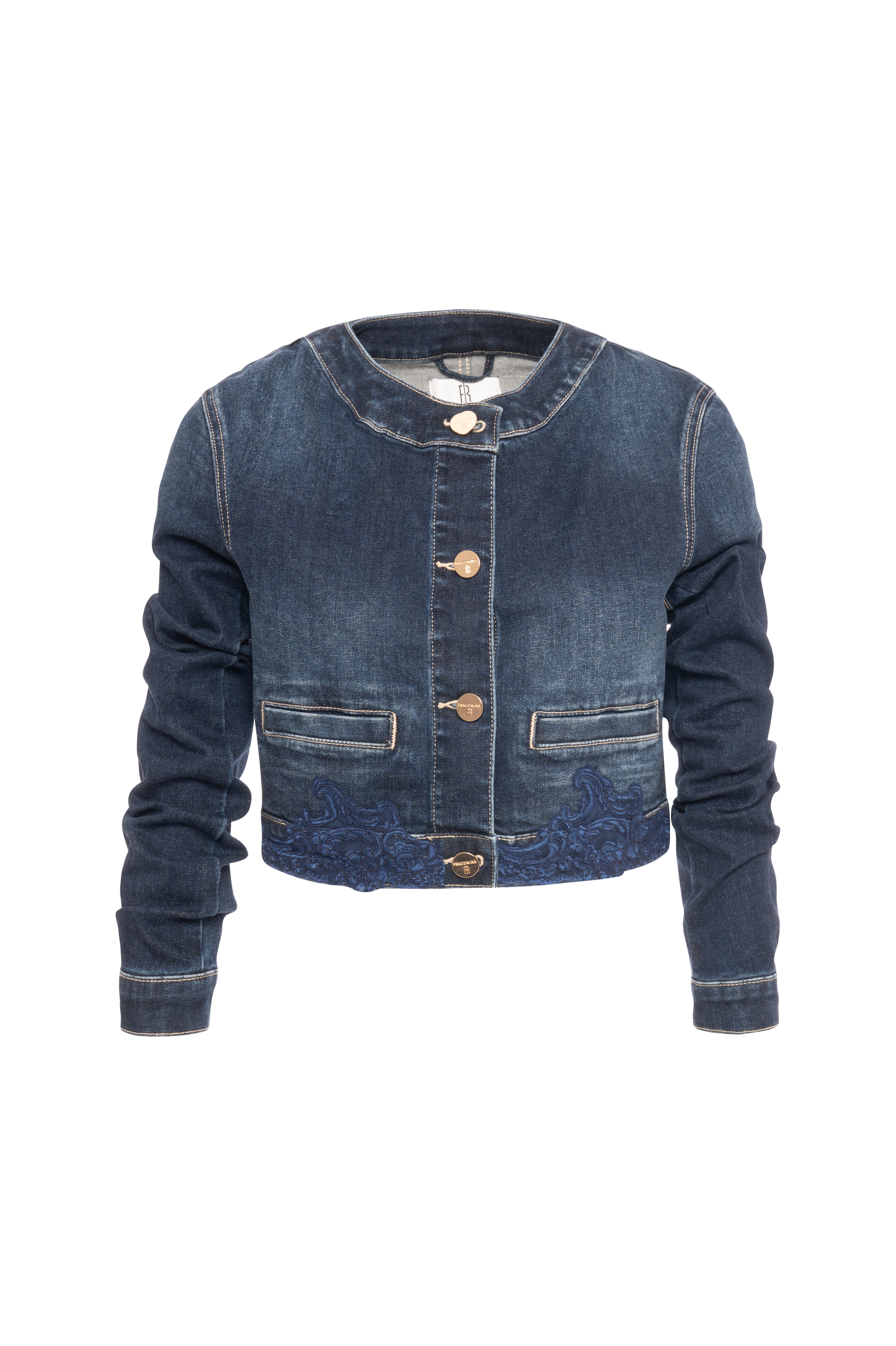 Giacca cropped in denim con lavaggio medio FR26WJ4014D460G1-K60 Fracomina