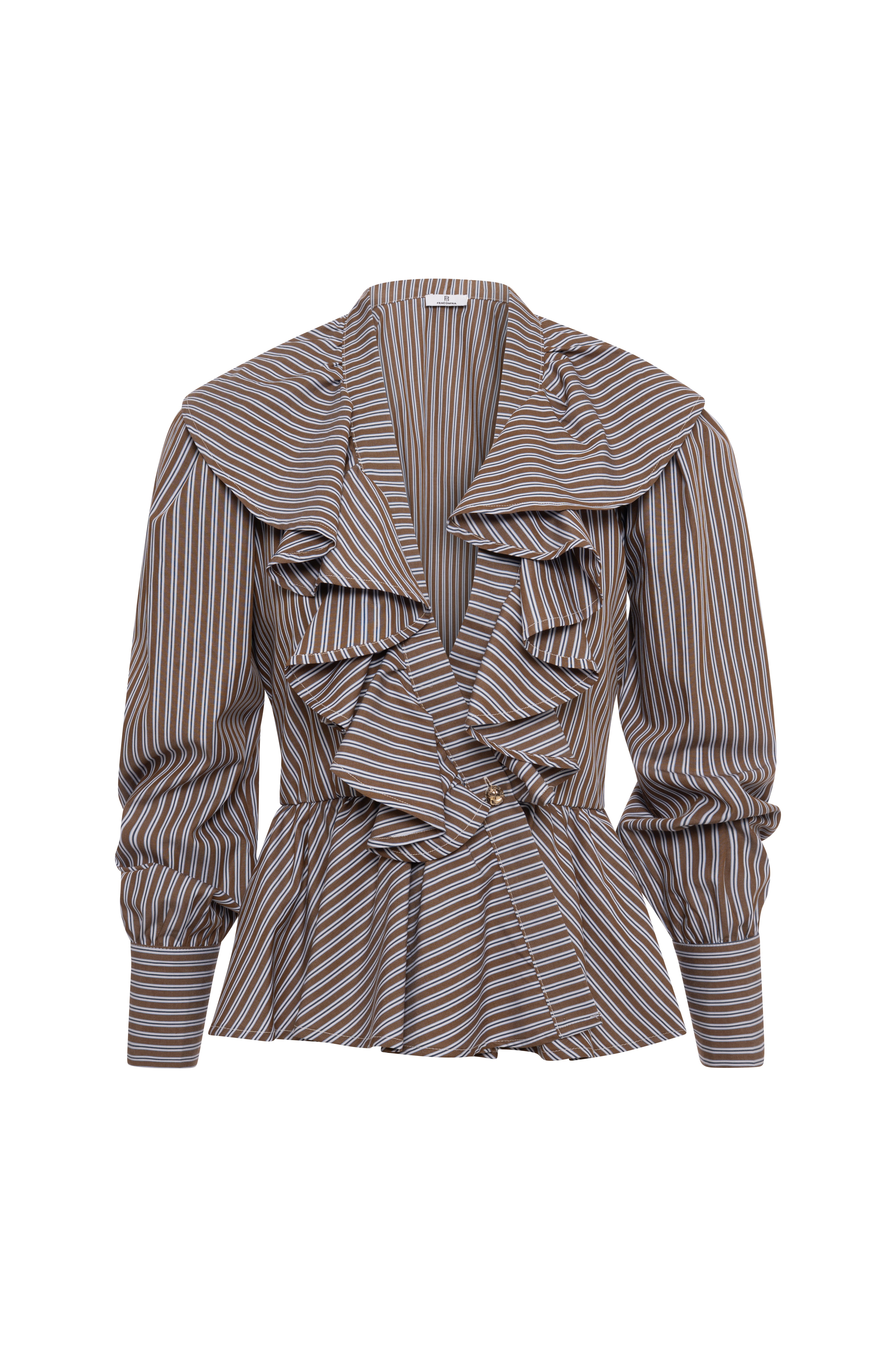 Blusa regular a righe con rouches FRACOMINA — immagine 1 di 2