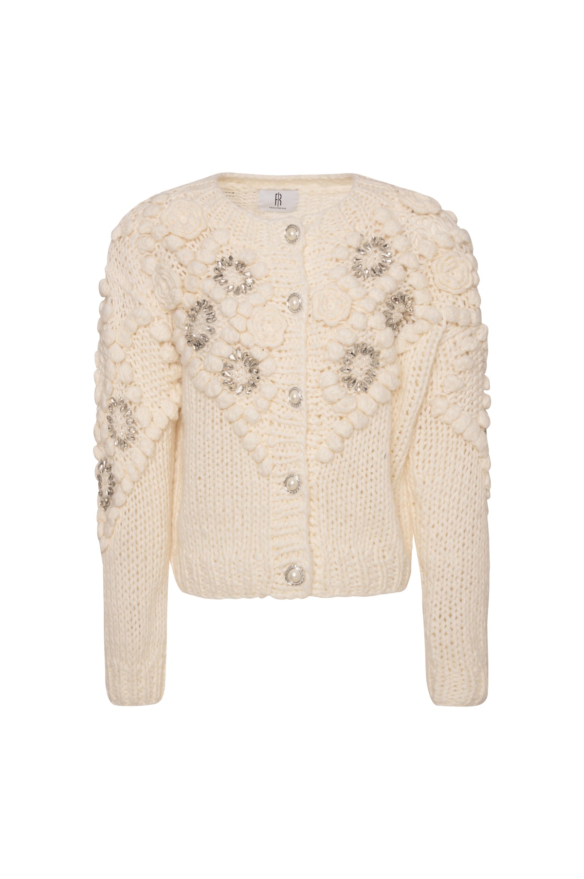 Cardigan regular con punto 3D e applicazioni gioiello FR26WT8030K465R9 FRACOMINA