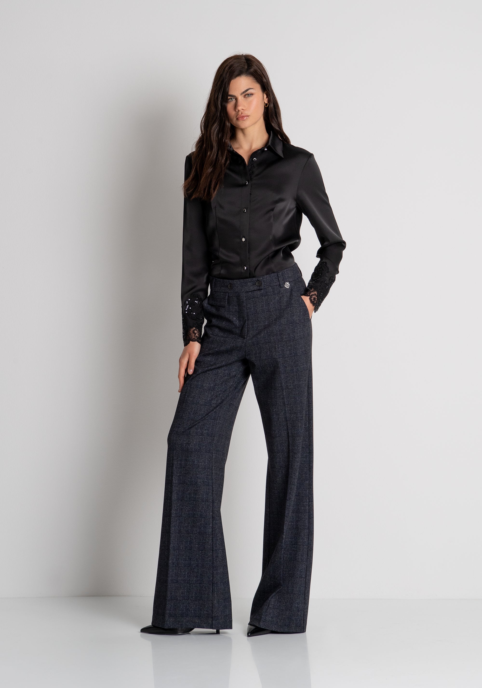 Pantalone linea dritta in tessuto in fantasia Principe di Galles FRACOMINA — immagine 2 di 5