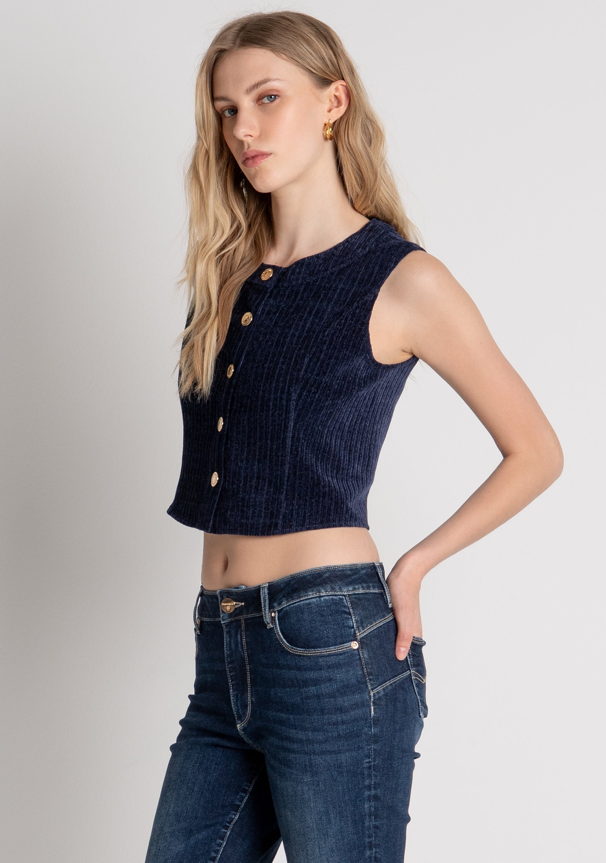 Jeans cropped effetto push-up in denim con lavaggio medio FR26WV8030D460G1 FRACOMINA