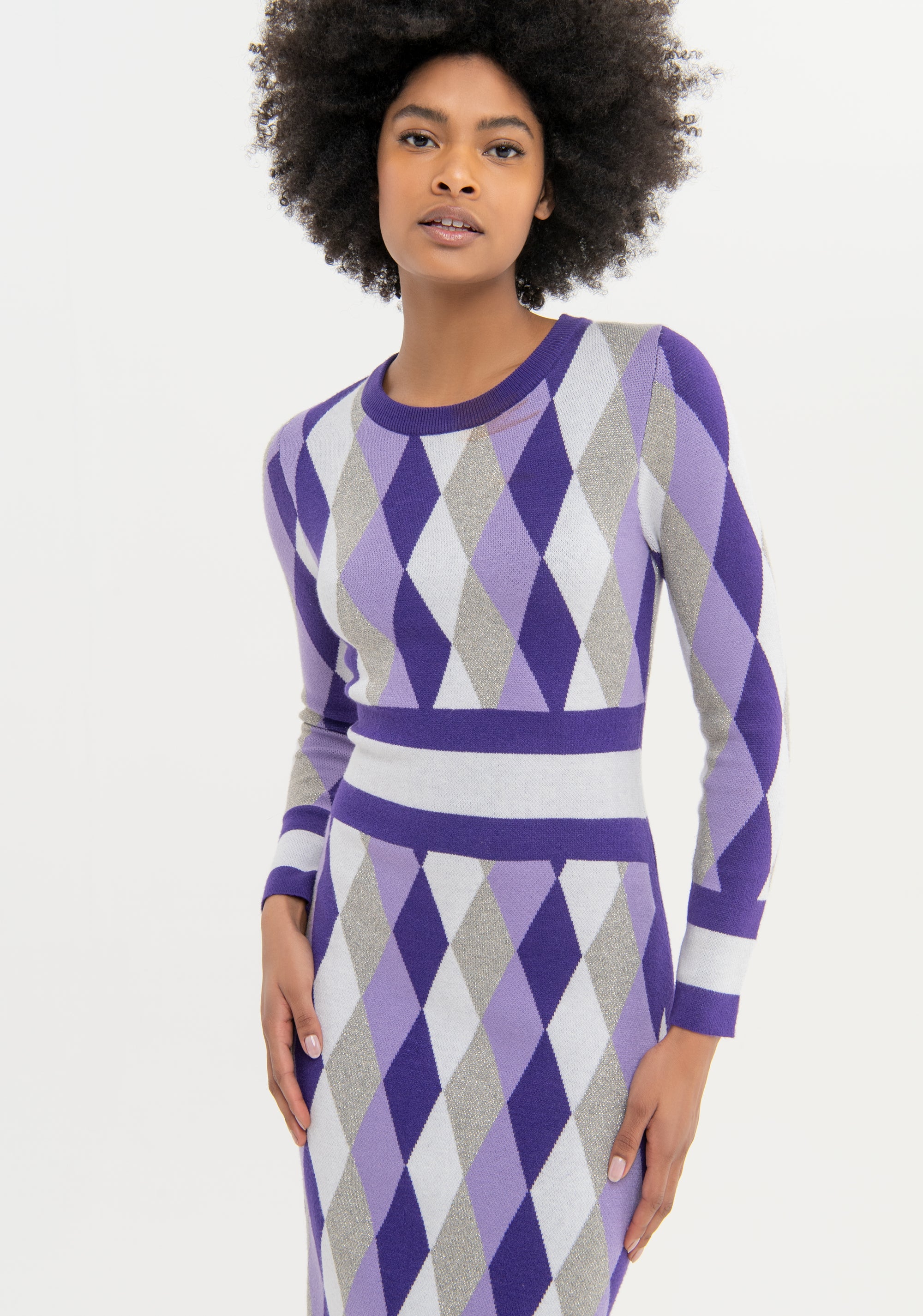 Abito slim midi in maglia con jacquard rombi FS23WD5010K503F8 Fracomina