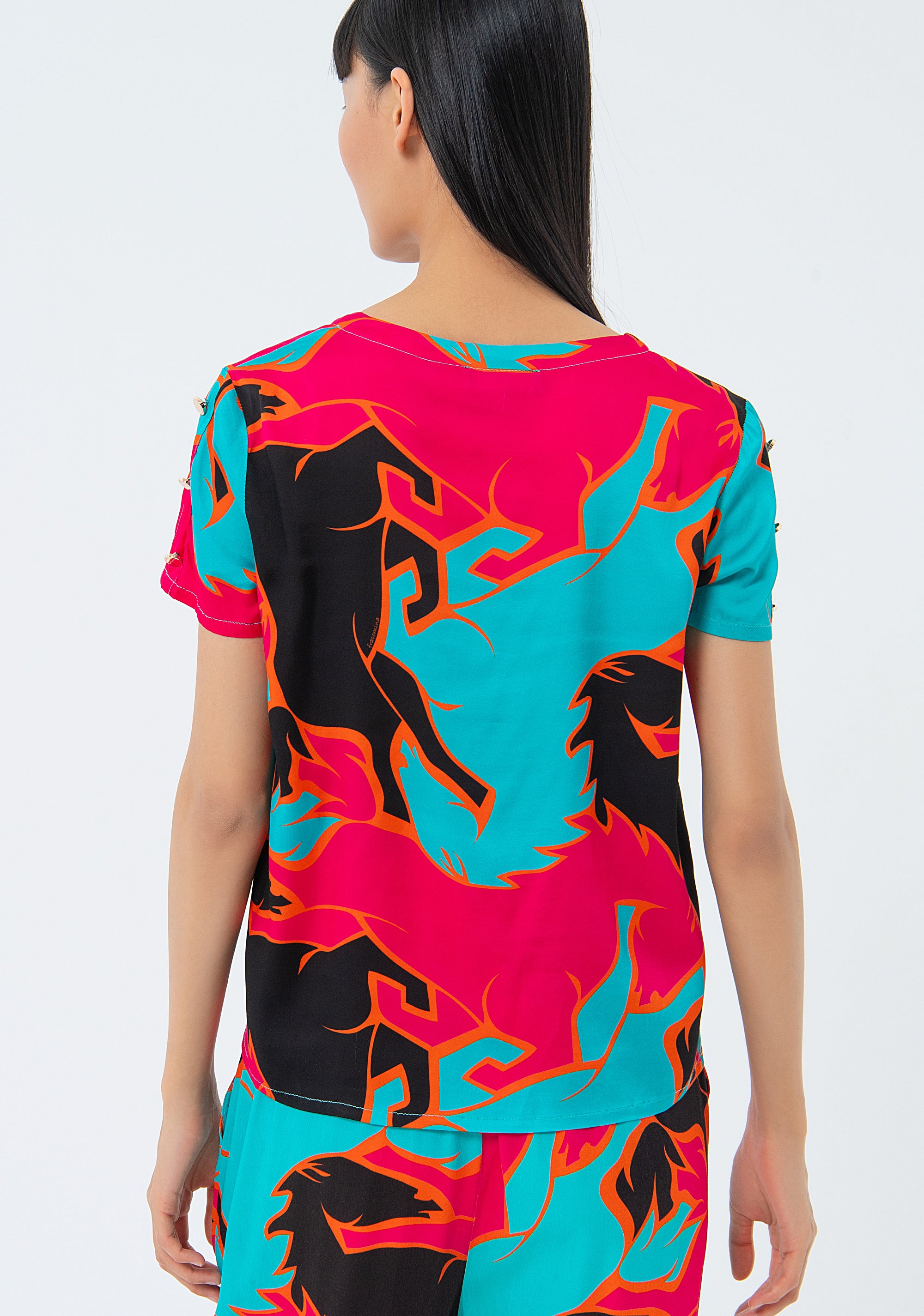 Blusa regular girocollo in fantasia multi colore FS24ST1006W713N4-S61 Fracomina