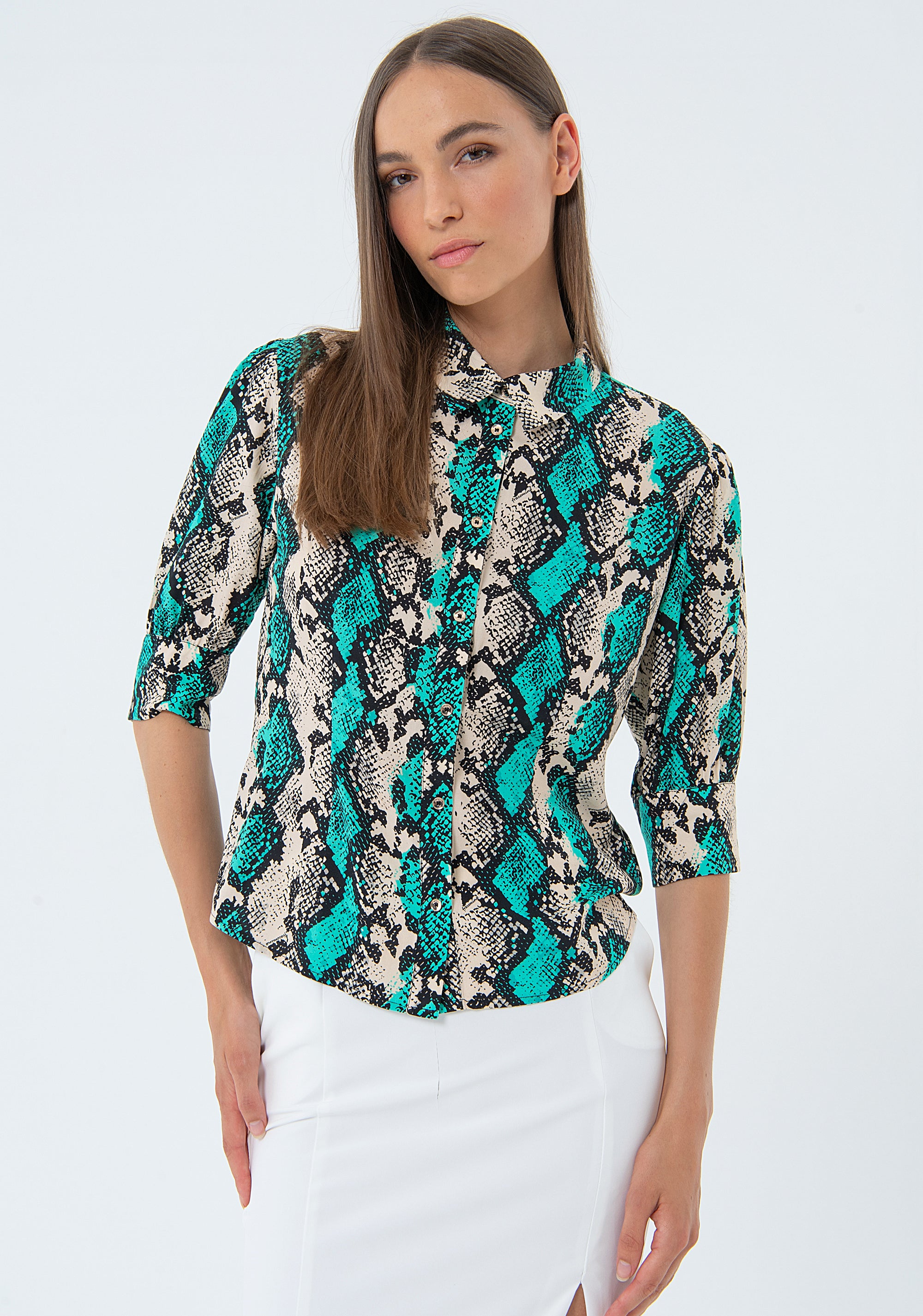 Camicia regular in fantasia animalier FS24ST6005W620N4-S58 Fracomina