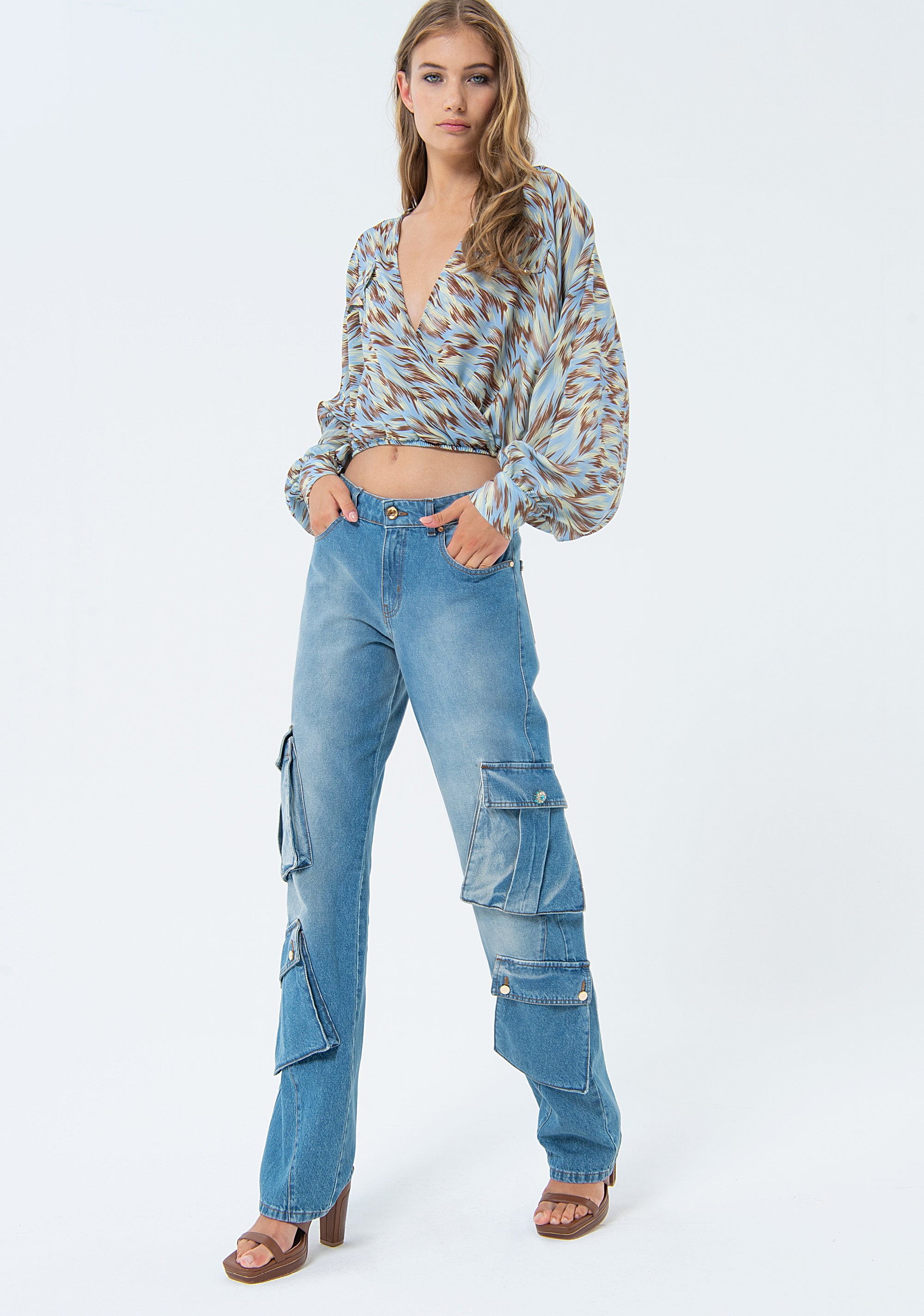 Jeans flare cargo in denim con lavaggio vintage FS24SV3005D40093-365 Fracomina