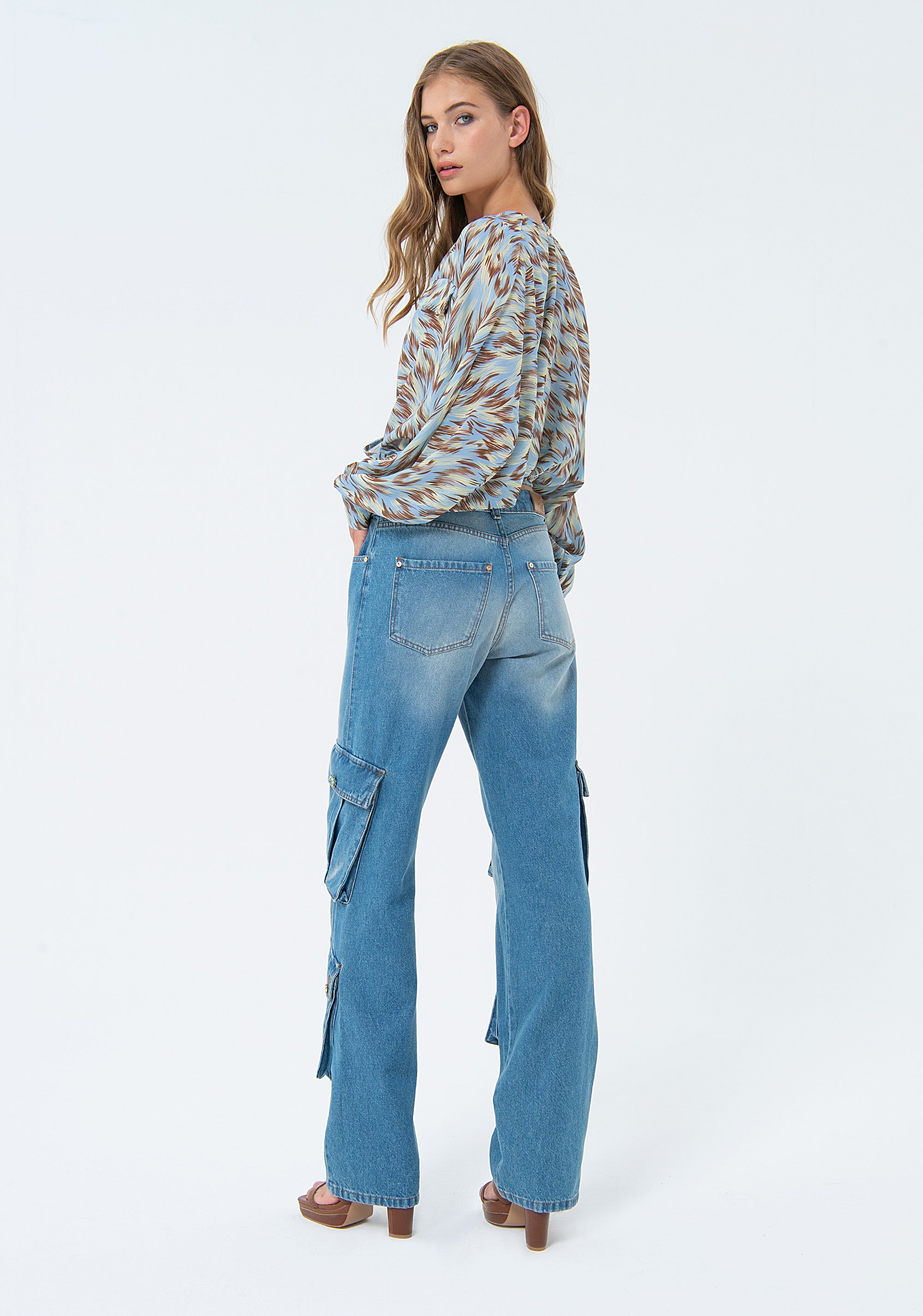 Jeans flare cargo in denim con lavaggio vintage FS24SV3005D40093-365 Fracomina