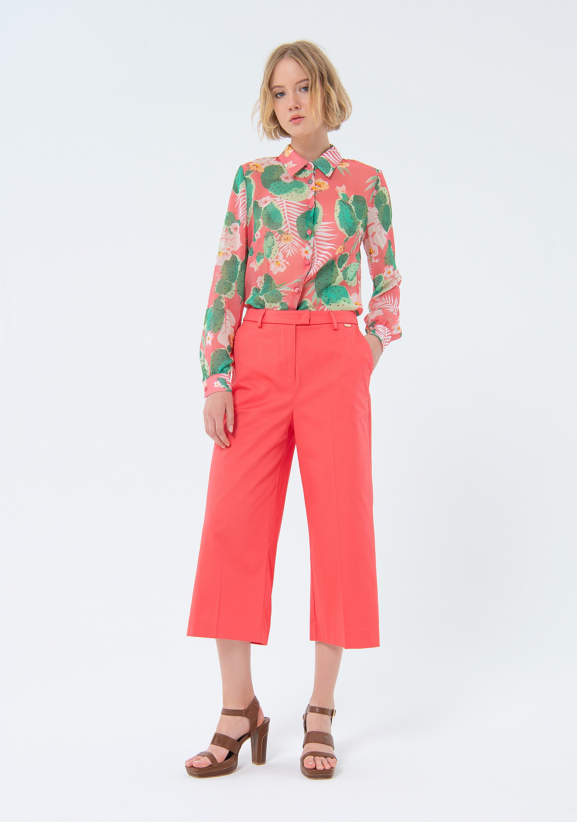 Pantaloni cropped culotte in cotone