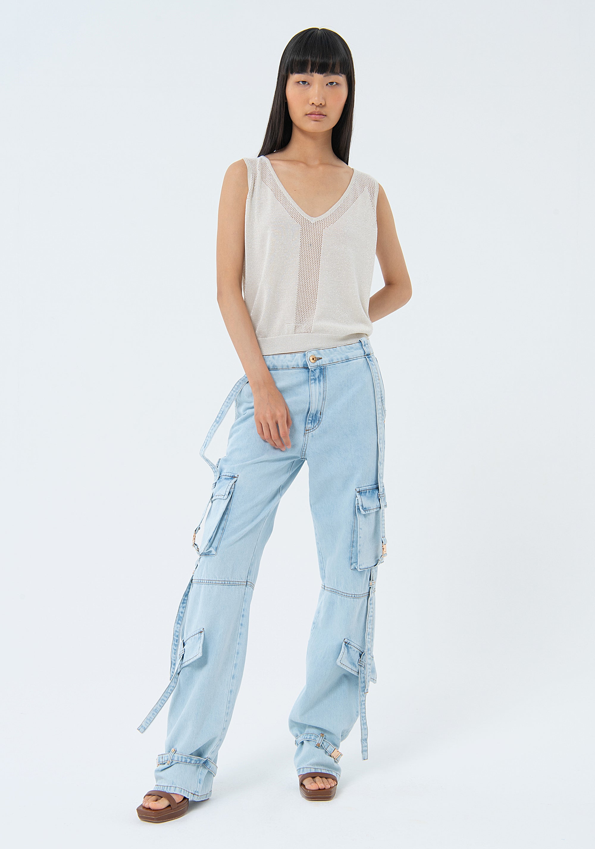 Jeans cargo in denim con lavaggio bleached FS24SVC002D40093-378 Fracomina