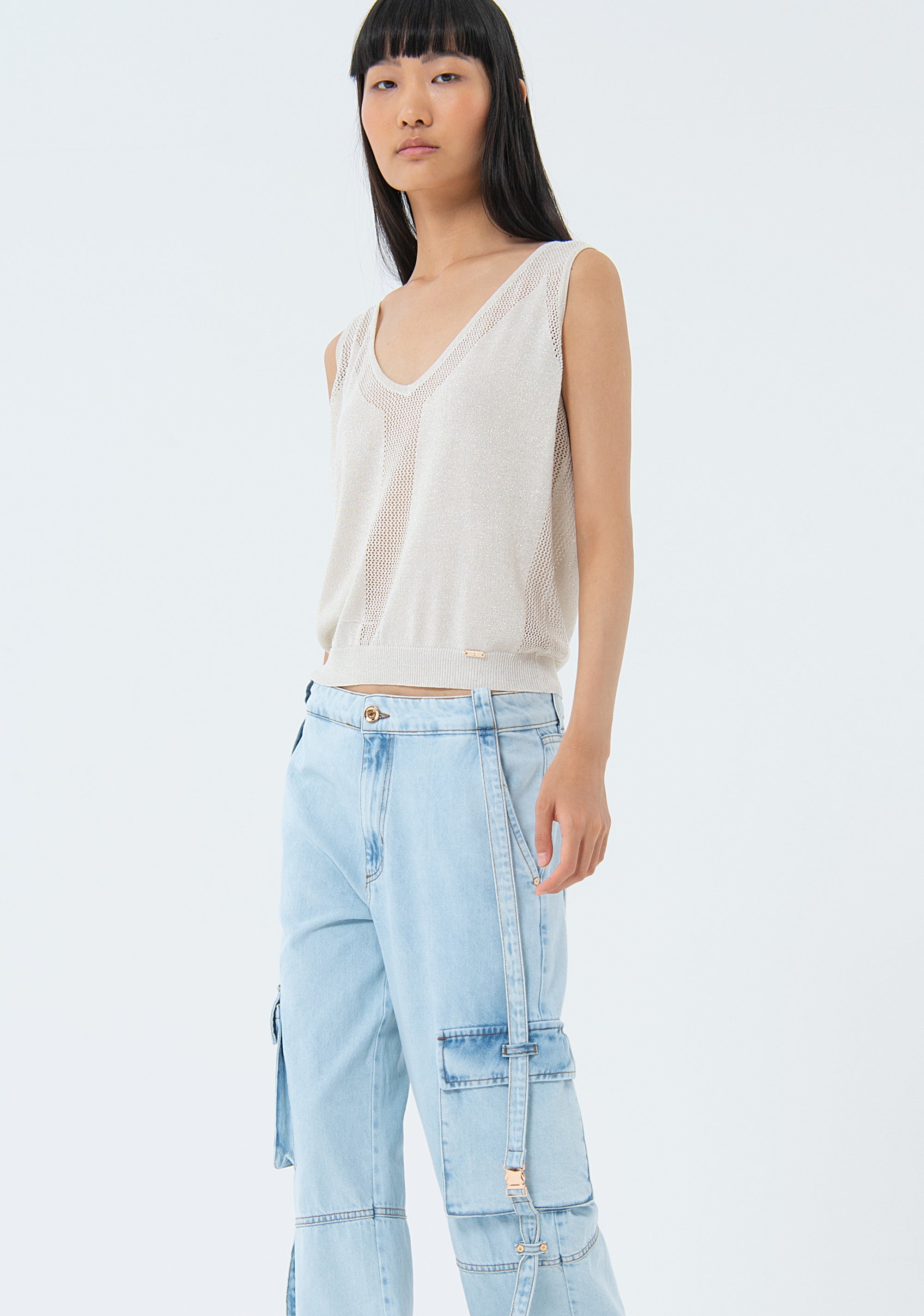 Jeans cargo in denim con lavaggio bleached FS24SVC002D40093-378 Fracomina