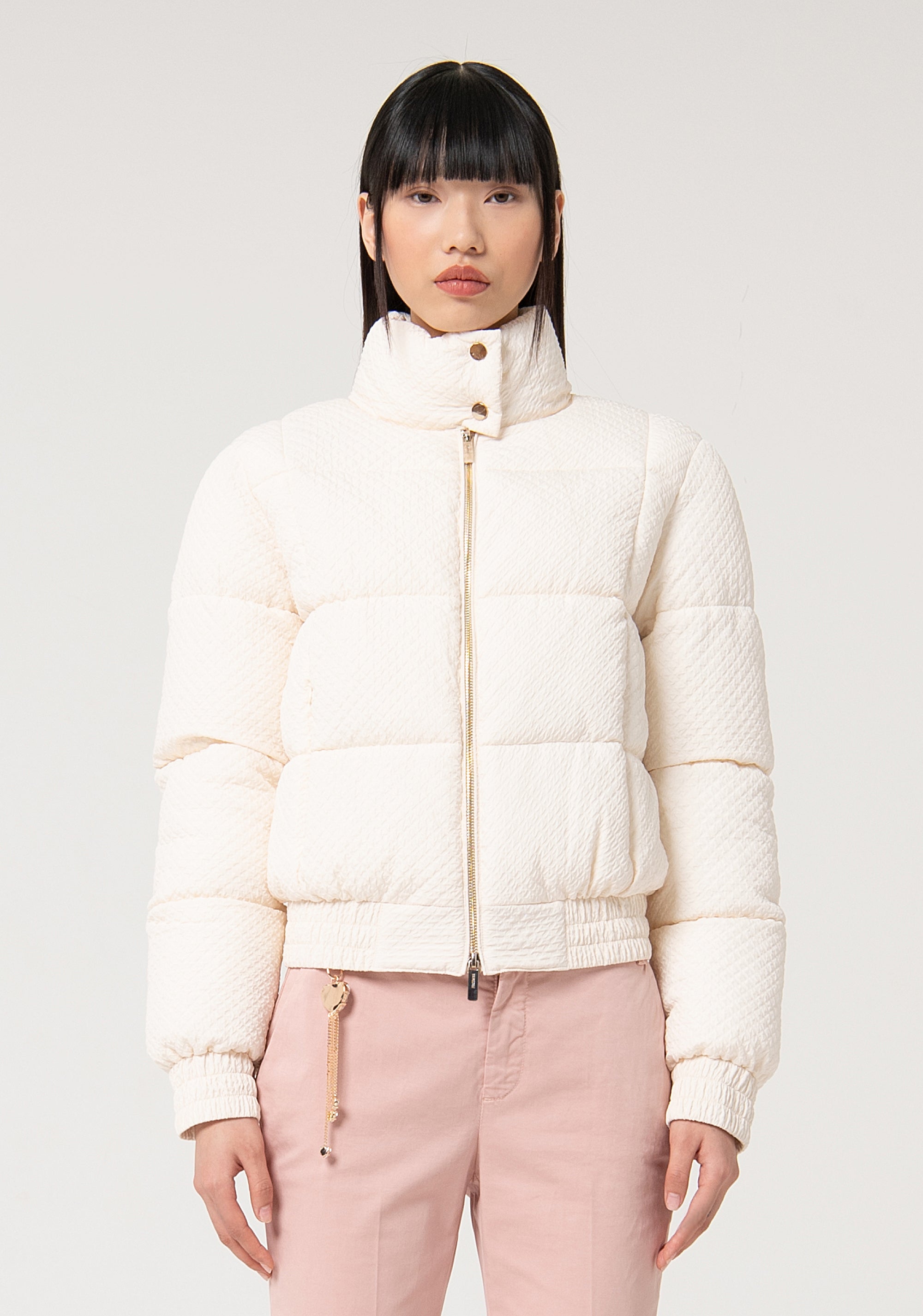 Giacca imbottita regular in tessuto seersucker