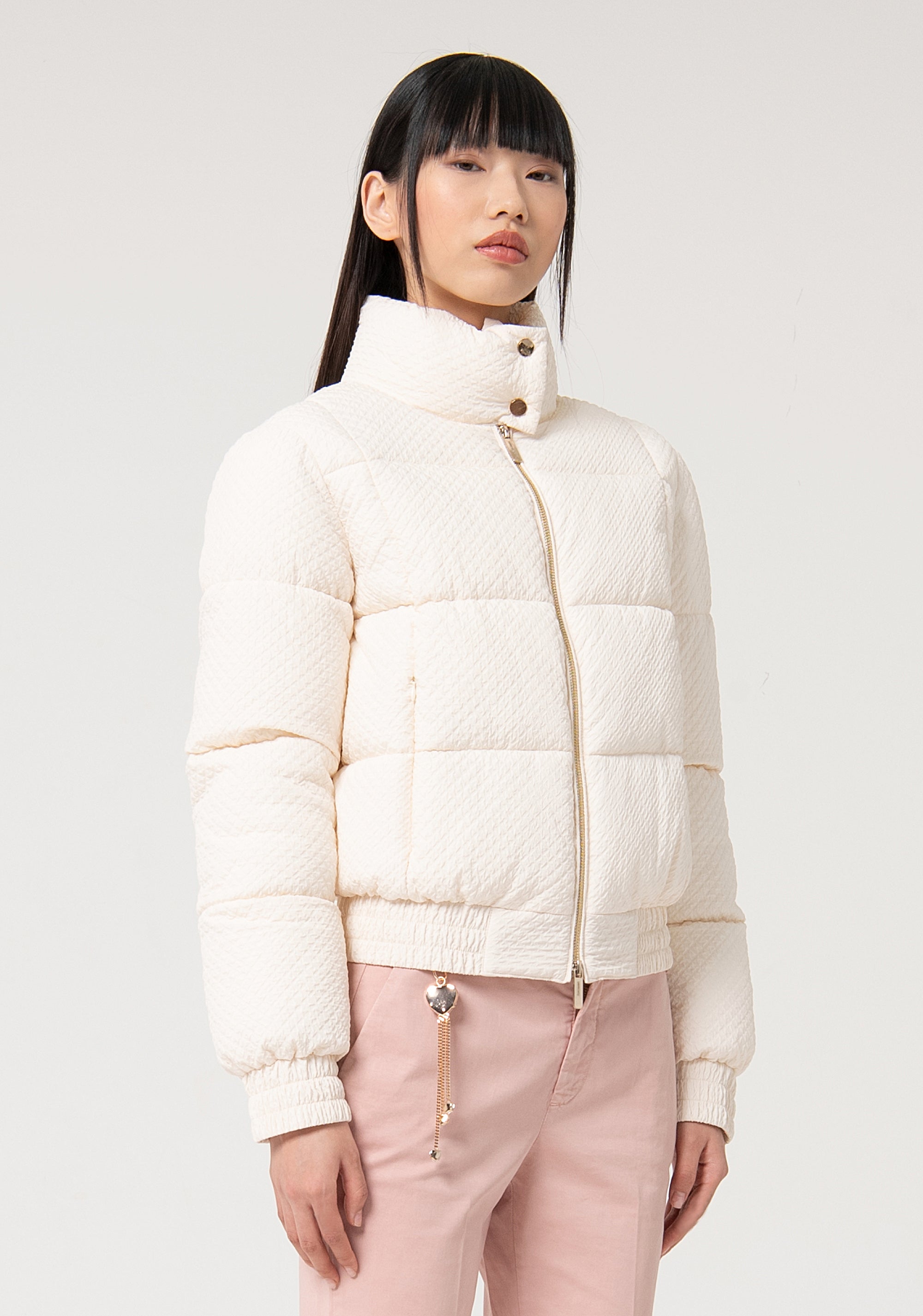 Giacca imbottita regular in tessuto seersucker