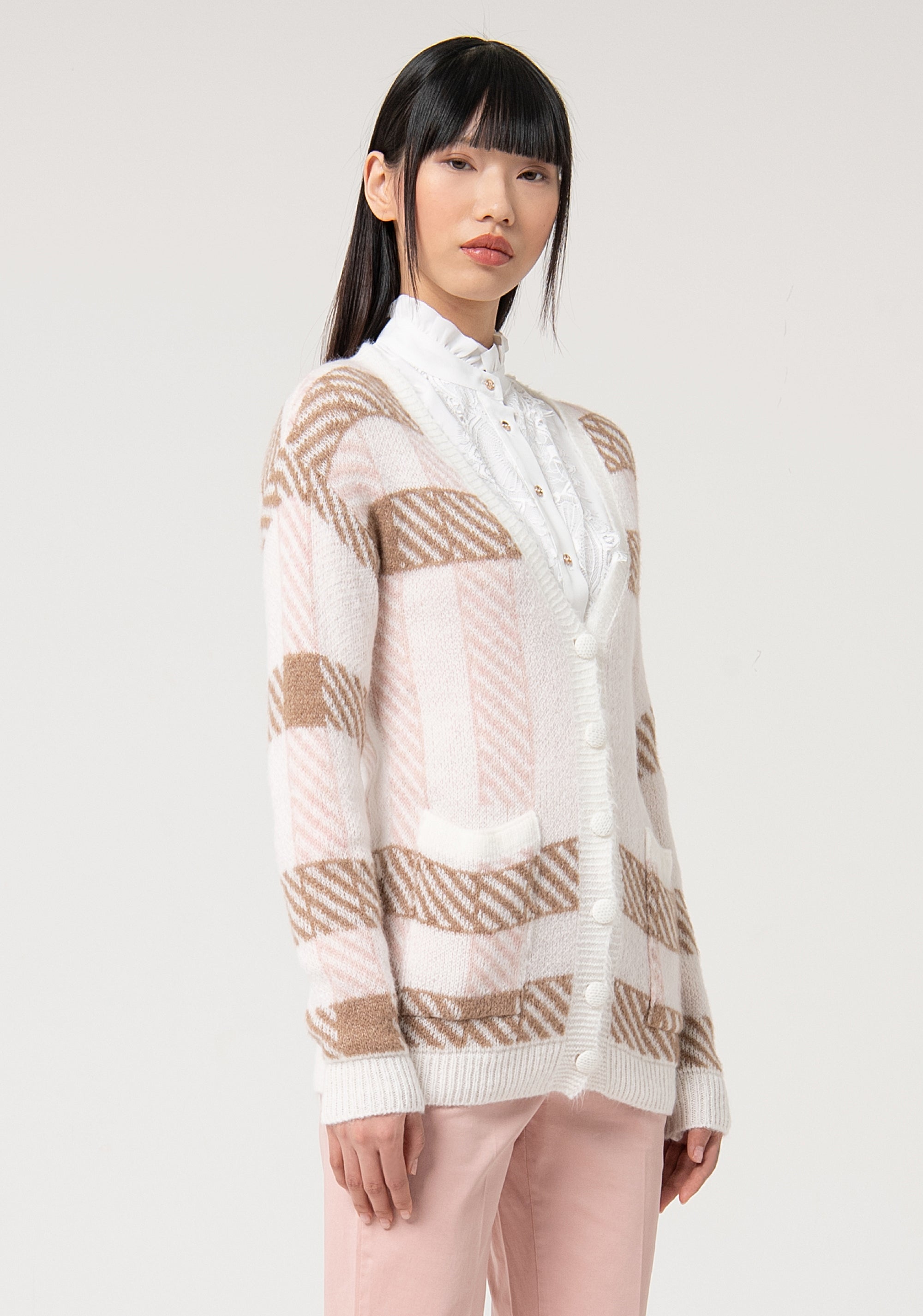 Cardigan regular lungo a quadri FS24WT8013K535F8-S95 Fracomina