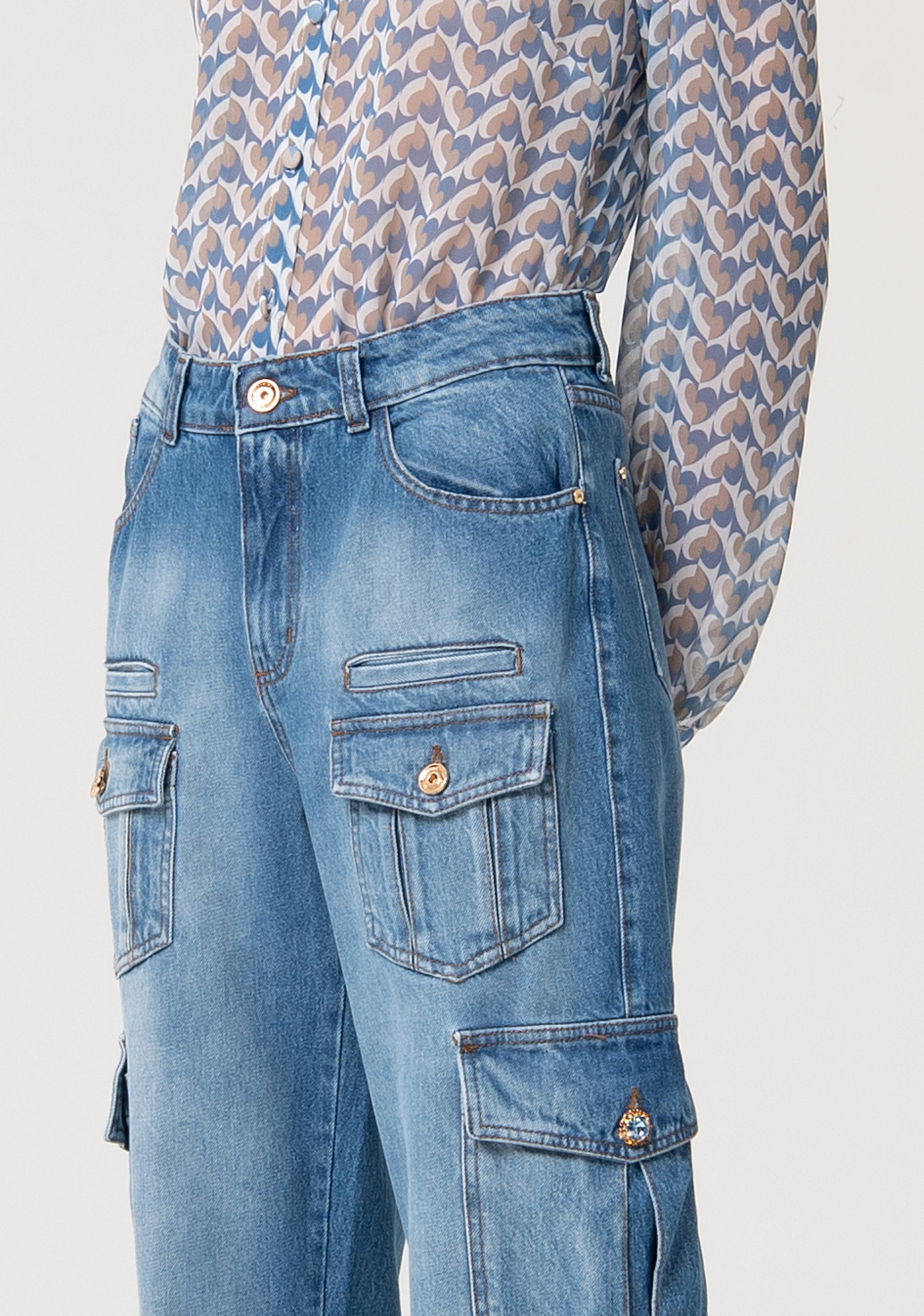 Jeans cargo in denim con lavaggio vintage FS24WVC002D40093-365 Fracomina