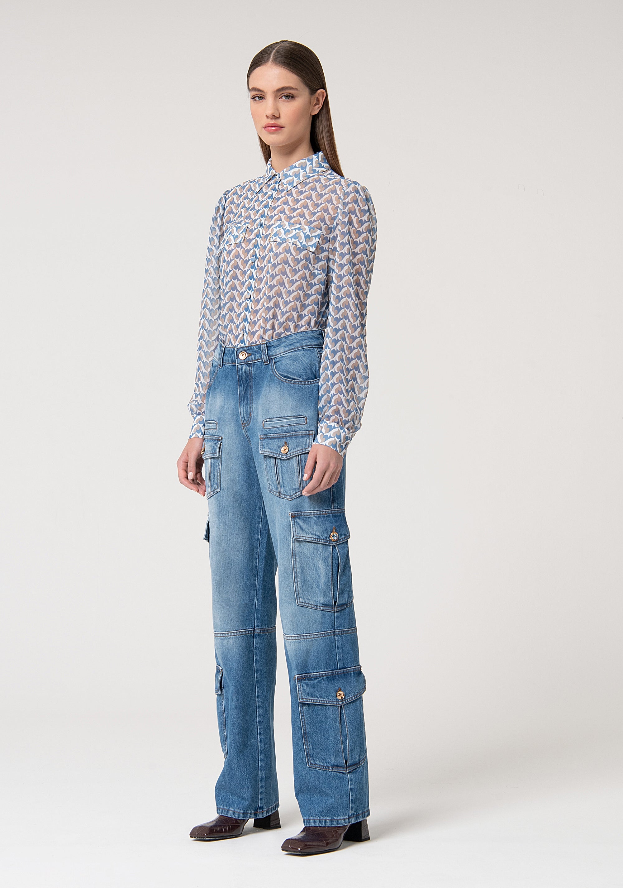 Jeans cargo in denim con lavaggio vintage FS24WVC002D40093-365 Fracomina